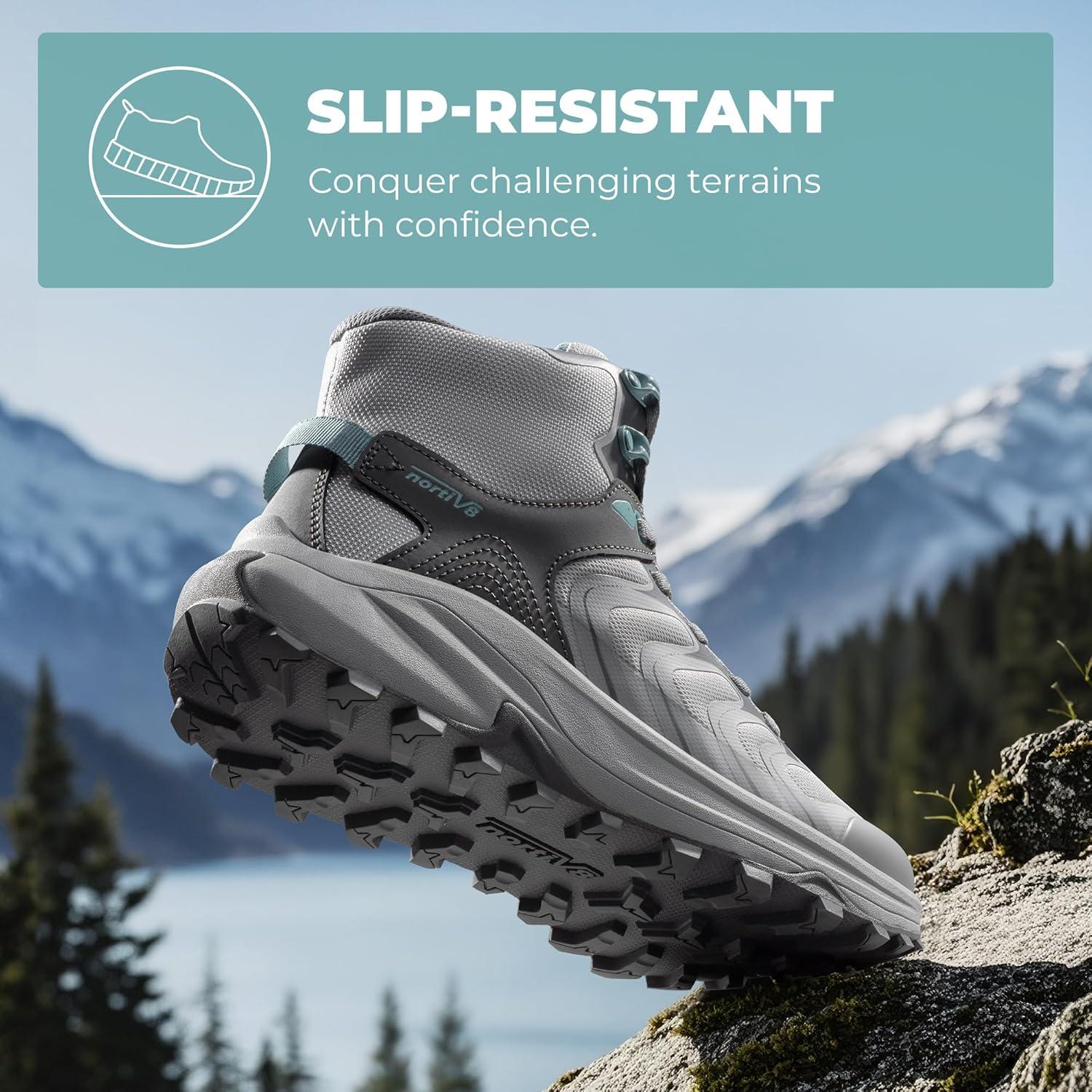 imageNORTIV 8 Womens Hiking Boots Waterproof with Arch Support Sneakers Walking Outdoor Comfortable Lightweight Boot Echo MidLight Grey