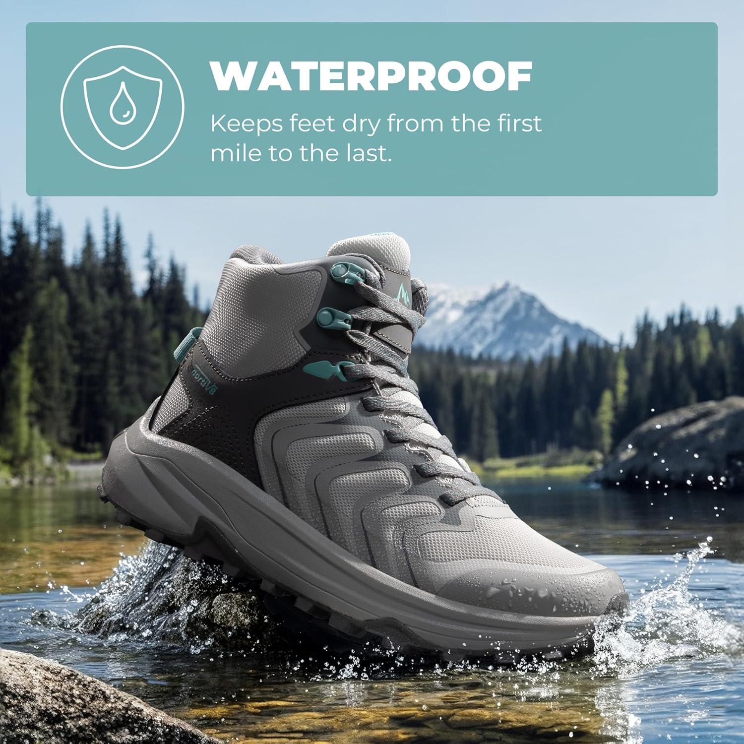imageNORTIV 8 Womens Hiking Boots Waterproof with Arch Support Sneakers Walking Outdoor Comfortable Lightweight Boot Echo MidLight Grey