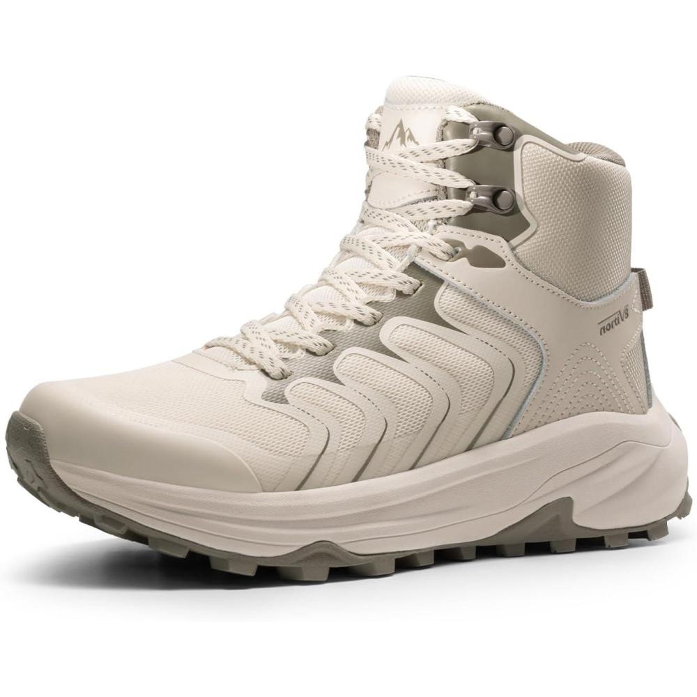 imageNORTIV 8 Womens Hiking Boots Waterproof with Arch Support Sneakers Walking Outdoor Comfortable Lightweight Boot Echo MidKhaki