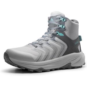 NORTIV 8 Women’s Hiking Boots Waterproof with Arch Support Sneakers Walking Outdoor Comfortable Lightweight Boot Echo Mid(Light Grey)
