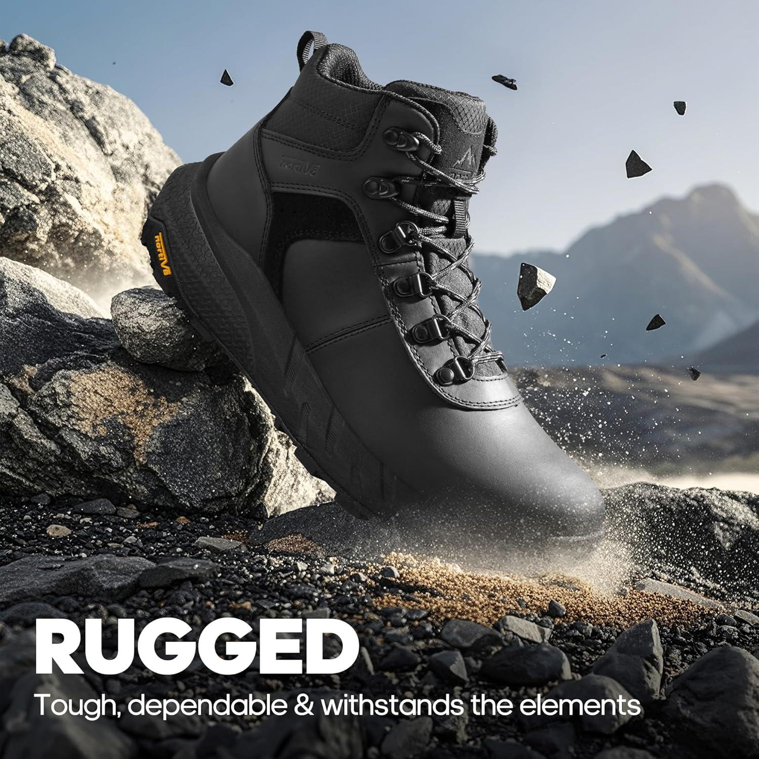 imageNORTIV 8 Mens Waterproof Hiking Boots Lightweight Outdoor Mid Trekking Winter Snow Leather Shoes DriftShieldBlack