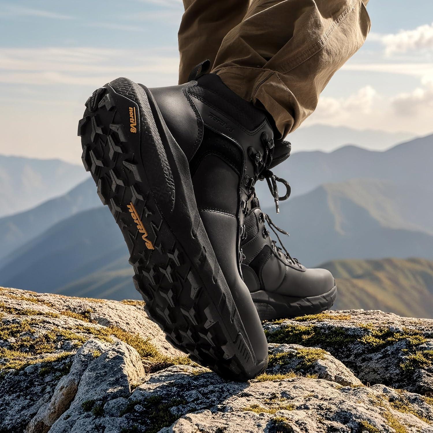 imageNORTIV 8 Mens Waterproof Hiking Boots Lightweight Outdoor Mid Trekking Winter Snow Leather Shoes DriftShieldBlack
