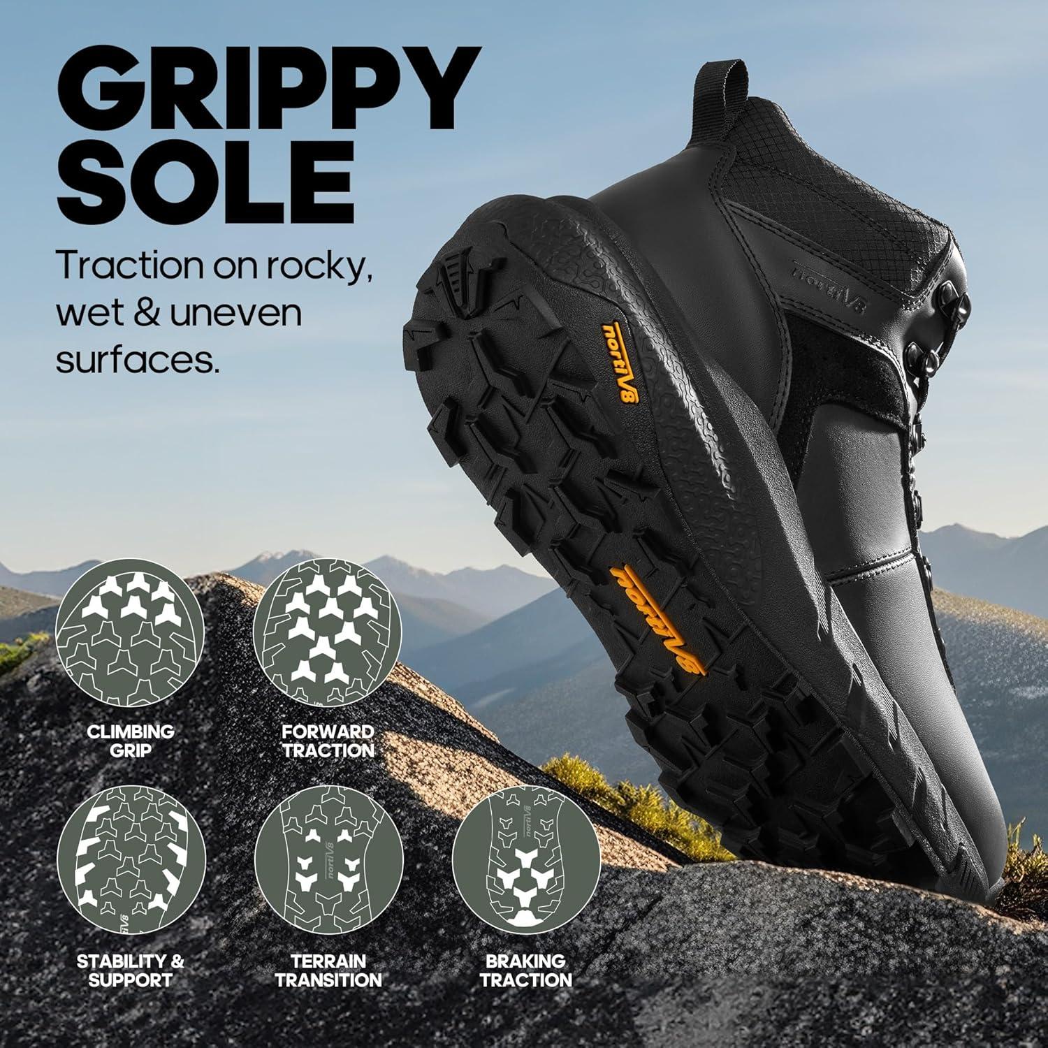 imageNORTIV 8 Mens Waterproof Hiking Boots Lightweight Outdoor Mid Trekking Winter Snow Leather Shoes DriftShieldBlack