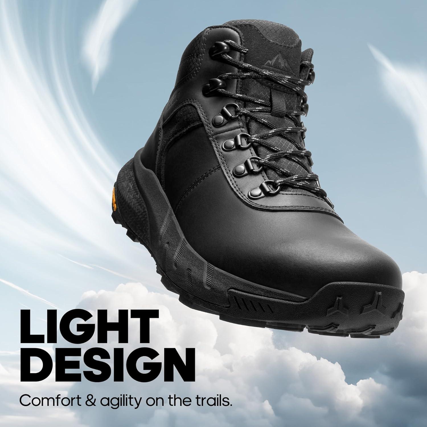 imageNORTIV 8 Mens Waterproof Hiking Boots Lightweight Outdoor Mid Trekking Winter Snow Leather Shoes DriftShieldBlack