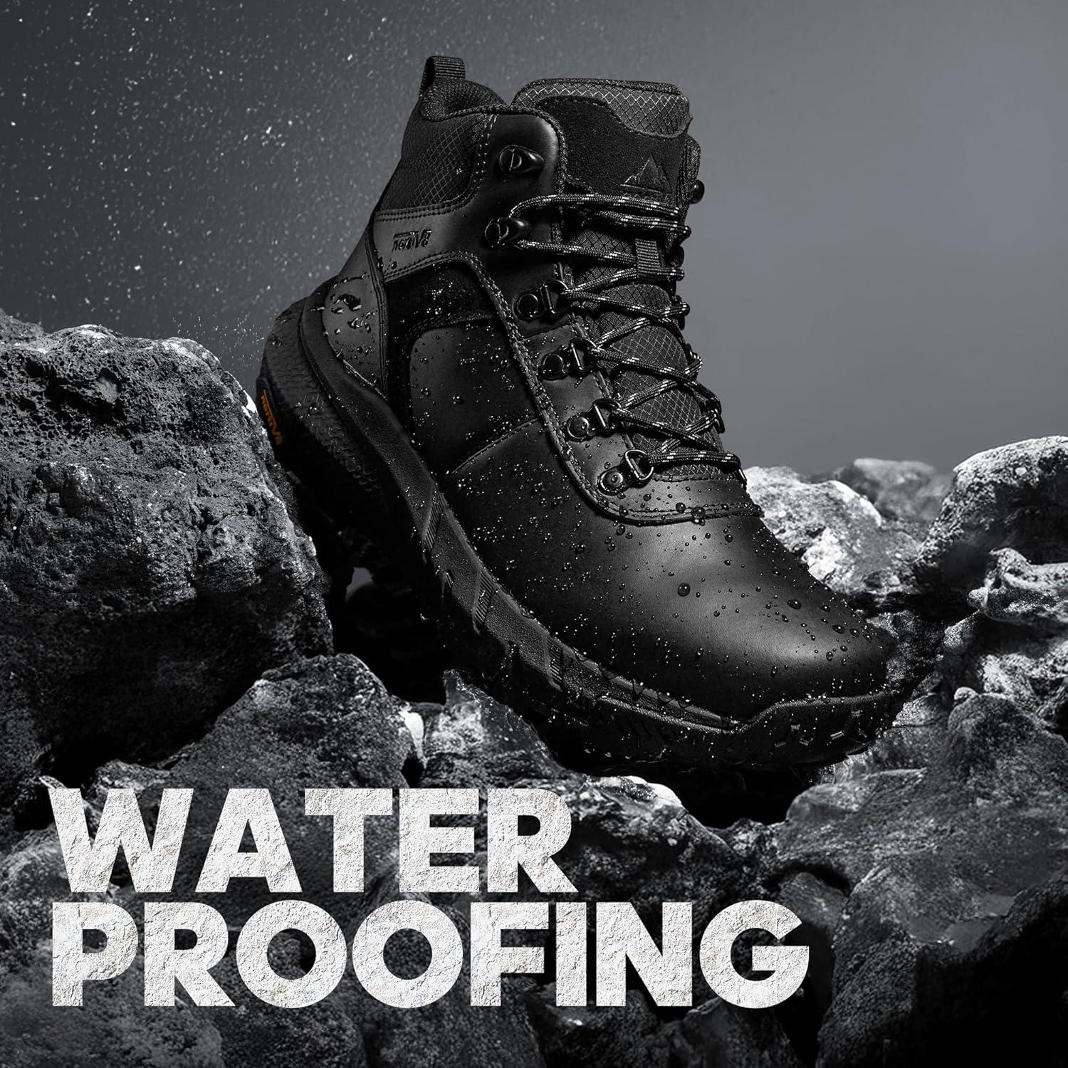 imageNORTIV 8 Mens Waterproof Hiking Boots Lightweight Outdoor Mid Trekking Winter Snow Leather Shoes DriftShieldBlack
