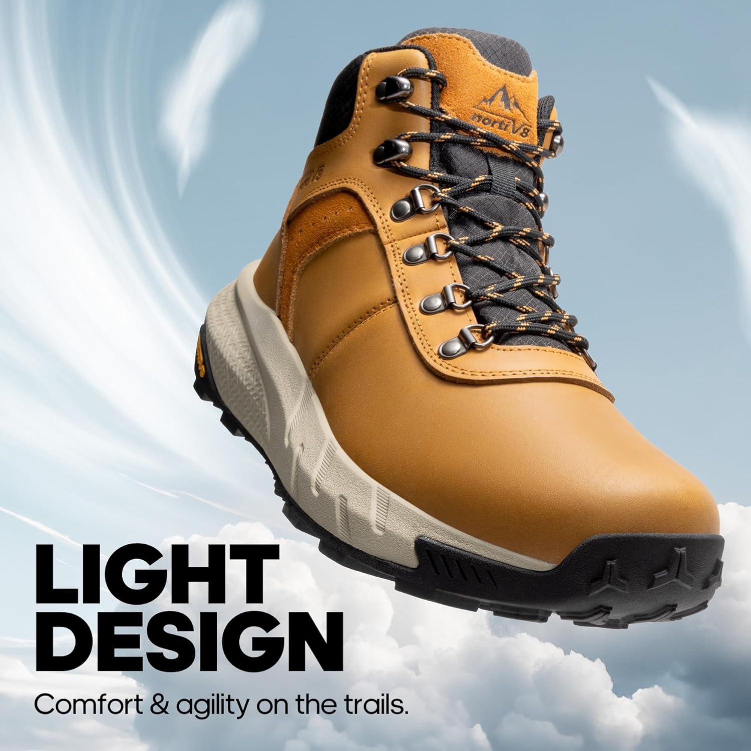 imageNORTIV 8 Mens Waterproof Hiking Boots Lightweight Outdoor Mid Trekking Winter Snow Leather Shoes DriftShieldBrown
