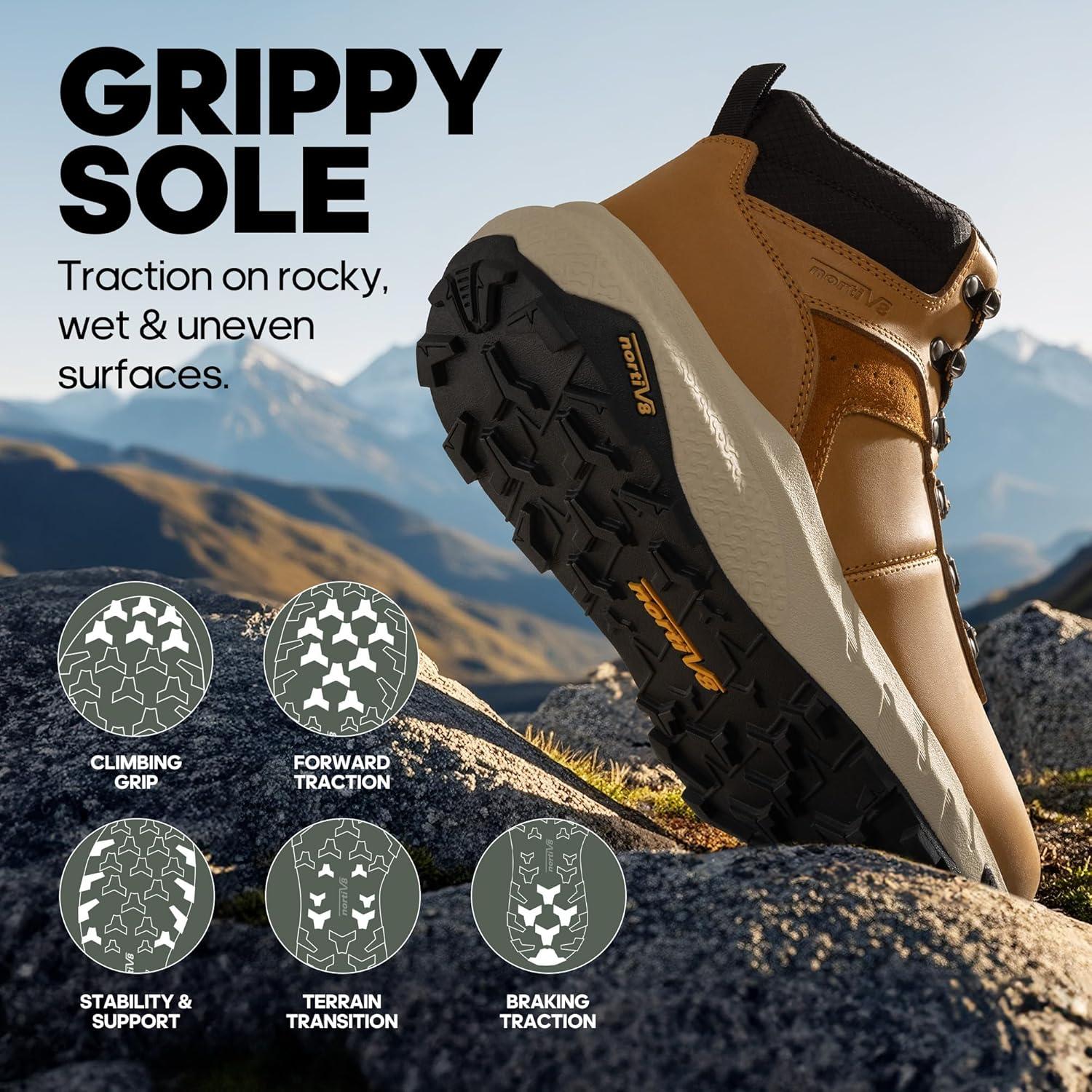 imageNORTIV 8 Mens Waterproof Hiking Boots Lightweight Outdoor Mid Trekking Winter Snow Leather Shoes DriftShieldBrown