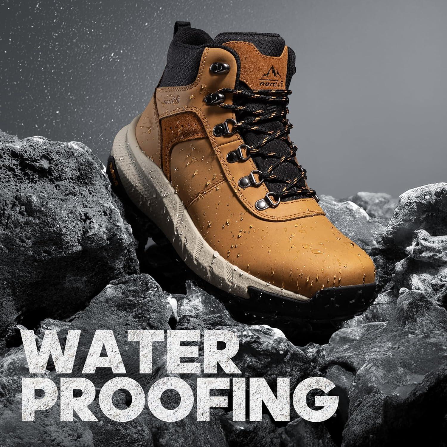 imageNORTIV 8 Mens Waterproof Hiking Boots Lightweight Outdoor Mid Trekking Winter Snow Leather Shoes DriftShieldBrown