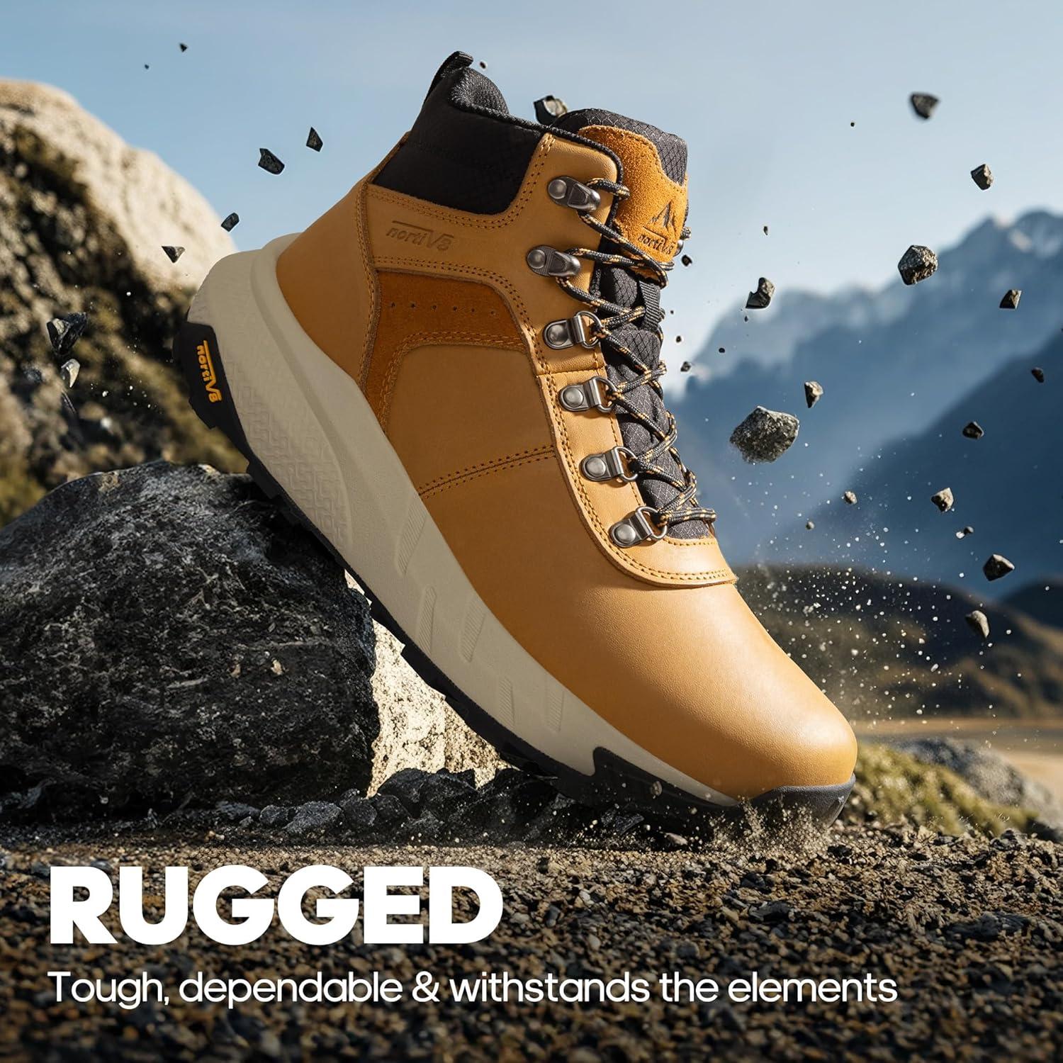imageNORTIV 8 Mens Waterproof Hiking Boots Lightweight Outdoor Mid Trekking Winter Snow Leather Shoes DriftShieldBrown