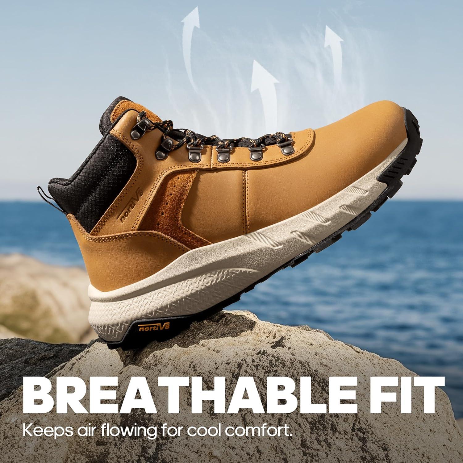 imageNORTIV 8 Mens Waterproof Hiking Boots Lightweight Outdoor Mid Trekking Winter Snow Leather Shoes DriftShieldBrown
