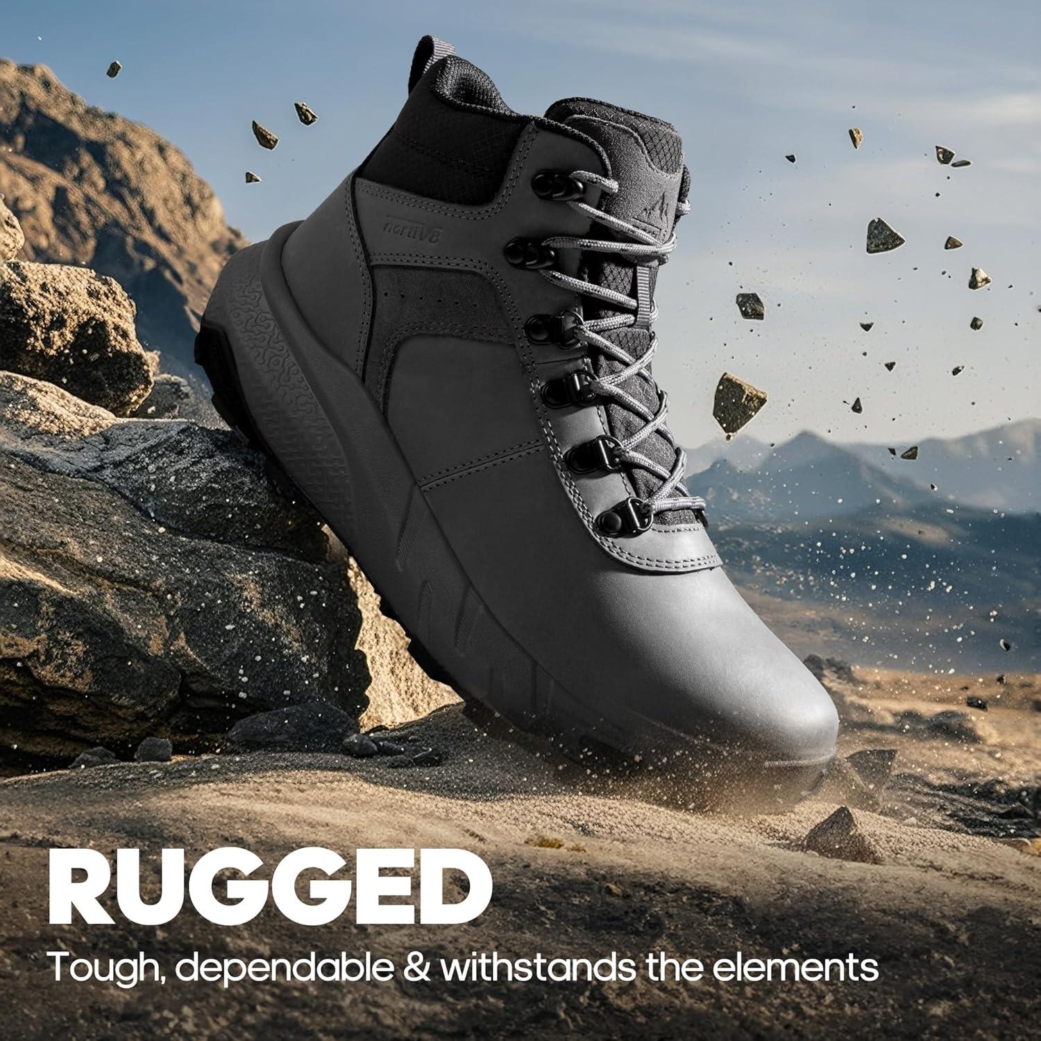 imageNORTIV 8 Mens Waterproof Hiking Boots Lightweight Outdoor Mid Trekking Winter Snow Leather Shoes DriftShieldGrey
