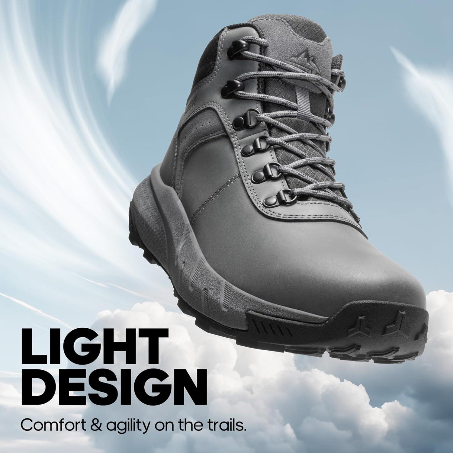 imageNORTIV 8 Mens Waterproof Hiking Boots Lightweight Outdoor Mid Trekking Winter Snow Leather Shoes DriftShieldGrey