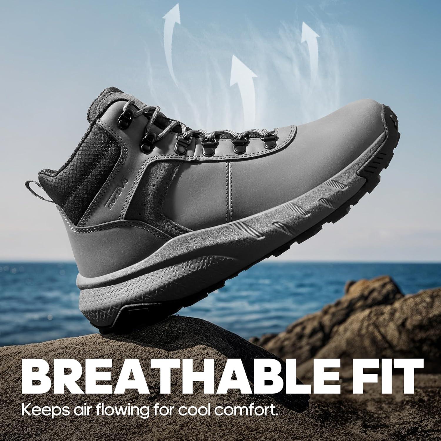 imageNORTIV 8 Mens Waterproof Hiking Boots Lightweight Outdoor Mid Trekking Winter Snow Leather Shoes DriftShieldGrey