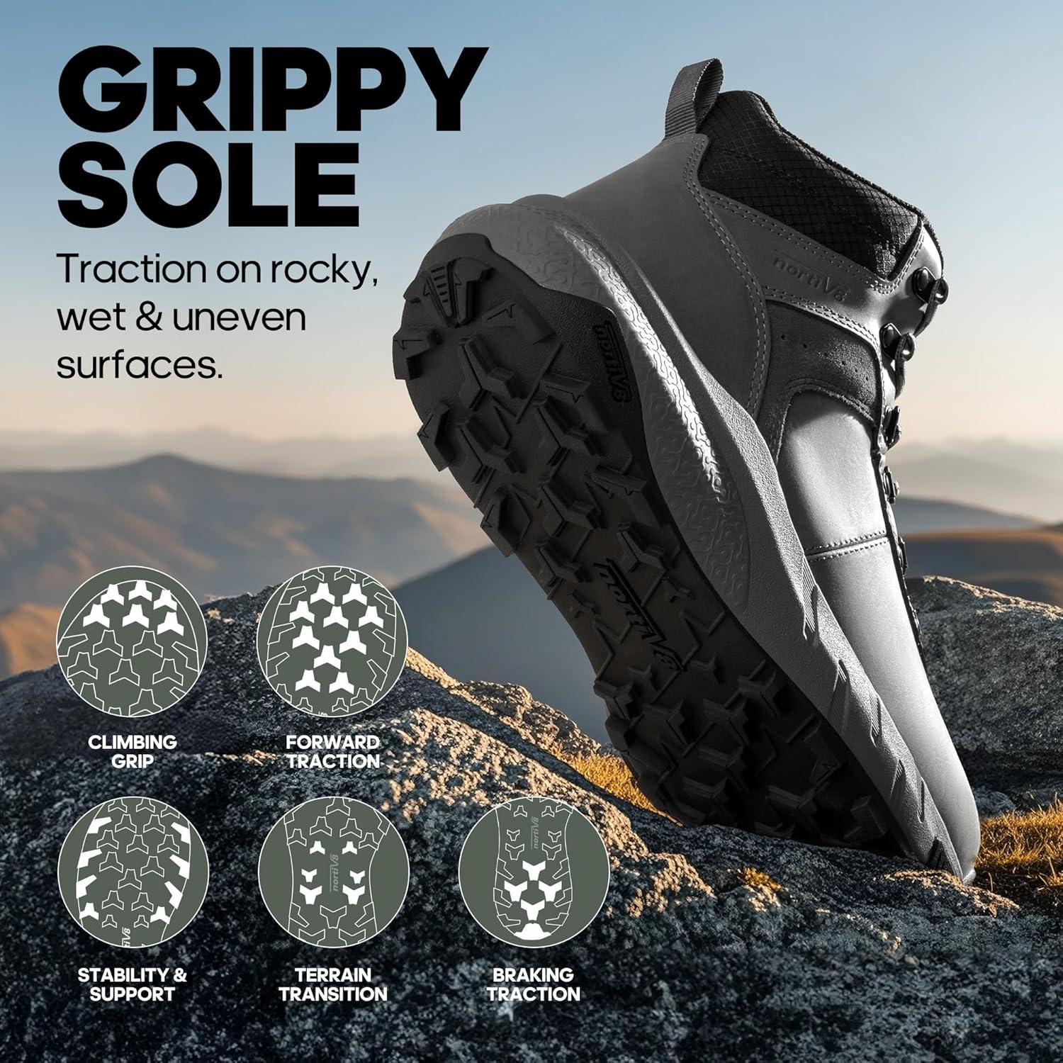 imageNORTIV 8 Mens Waterproof Hiking Boots Lightweight Outdoor Mid Trekking Winter Snow Leather Shoes DriftShieldGrey