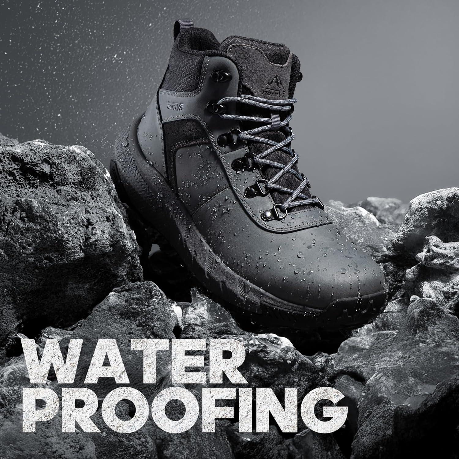 imageNORTIV 8 Mens Waterproof Hiking Boots Lightweight Outdoor Mid Trekking Winter Snow Leather Shoes DriftShieldGrey