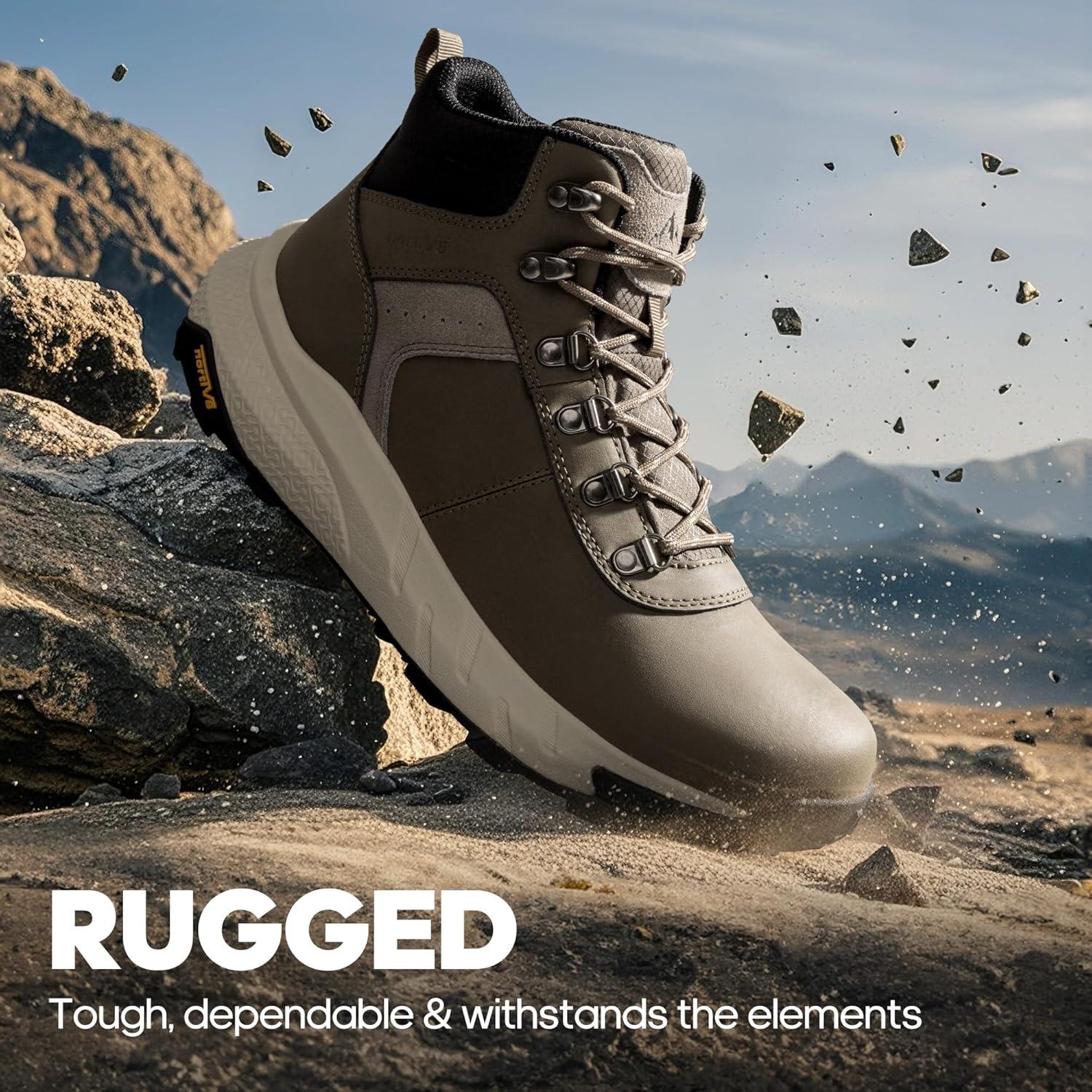 imageNORTIV 8 Mens Waterproof Hiking Boots Lightweight Outdoor Mid Trekking Winter Snow Leather Shoes DriftShieldOlive