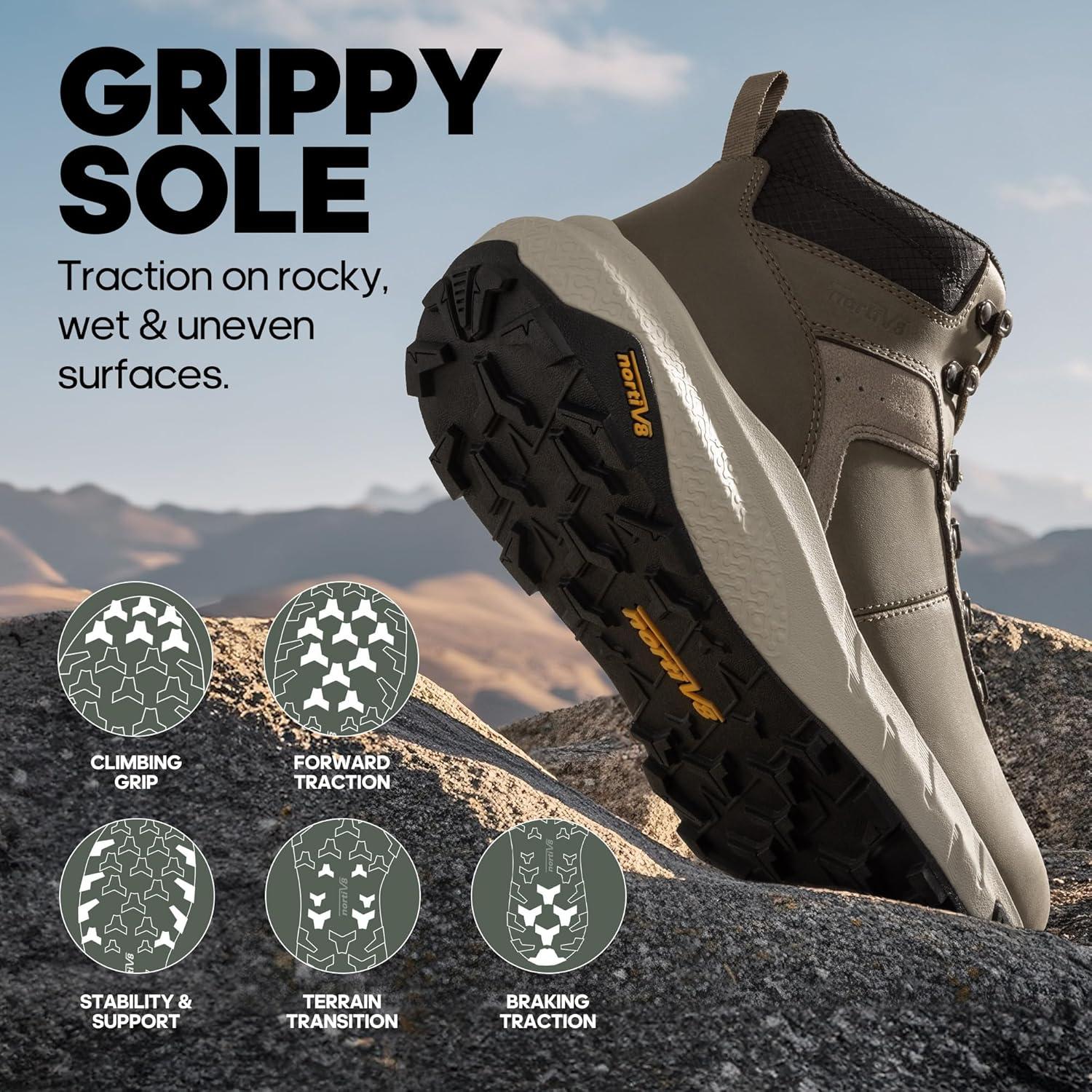 imageNORTIV 8 Mens Waterproof Hiking Boots Lightweight Outdoor Mid Trekking Winter Snow Leather Shoes DriftShieldOlive