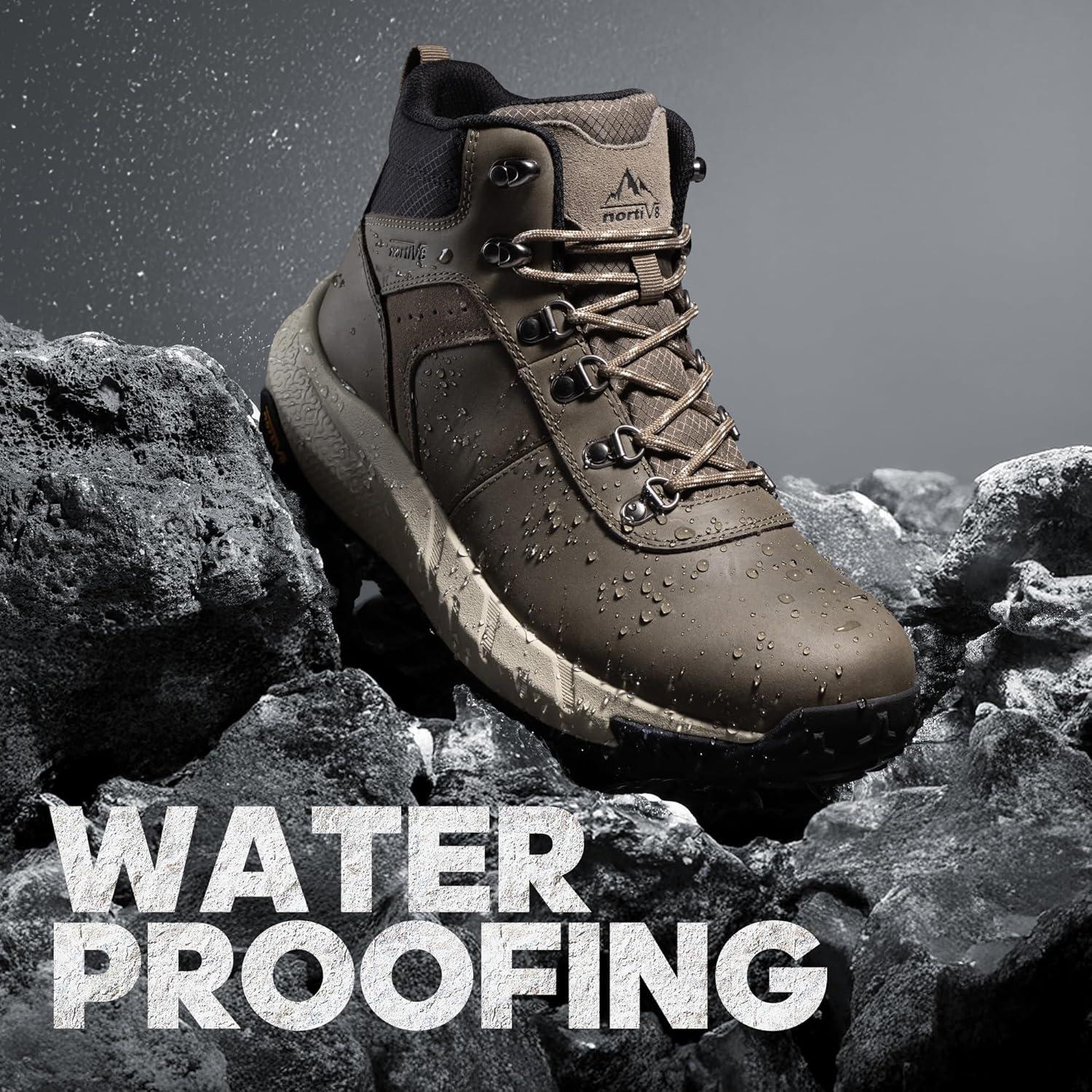 imageNORTIV 8 Mens Waterproof Hiking Boots Lightweight Outdoor Mid Trekking Winter Snow Leather Shoes DriftShieldOlive