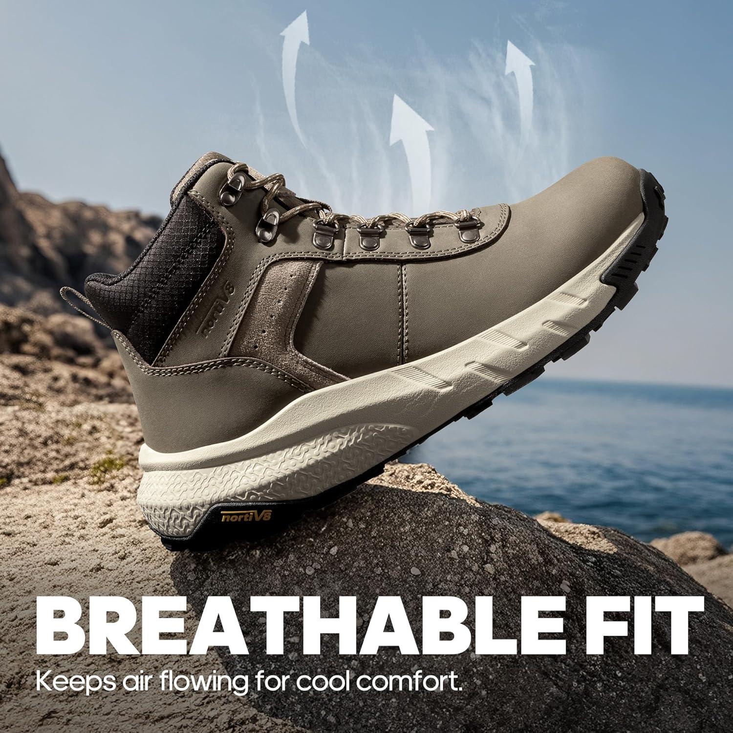 imageNORTIV 8 Mens Waterproof Hiking Boots Lightweight Outdoor Mid Trekking Winter Snow Leather Shoes DriftShieldOlive