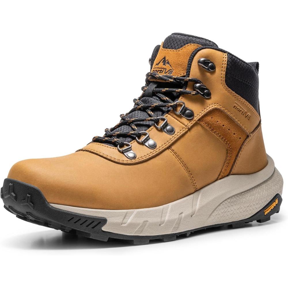 imageNORTIV 8 Mens Waterproof Hiking Boots Lightweight Outdoor Mid Trekking Winter Snow Leather Shoes DriftShieldBrown