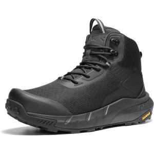 NORTIV 8 Men’s Waterproof Military Tactical Work Boots Leather Motorcycle Combat Lightweight Non-Slip Hiking Boots for Men Defender(All Black)
