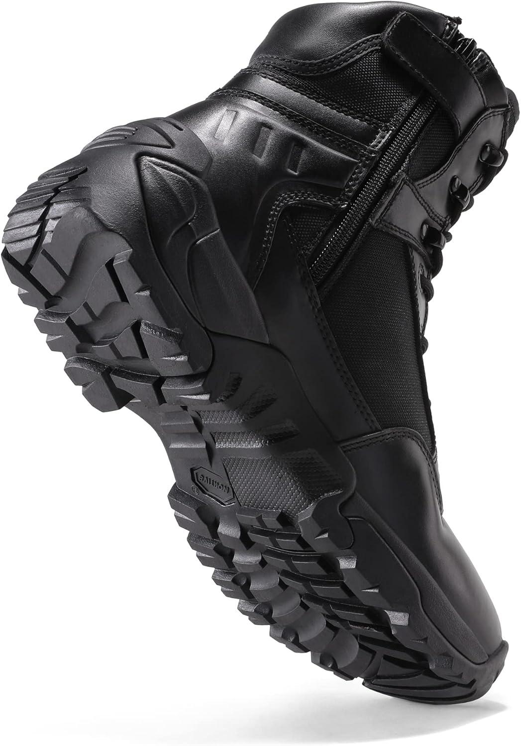 imageNORTIV 8 Mens Side Zipper Military Tactical Work Boots Leather Motorcycle Combat BootsBlack