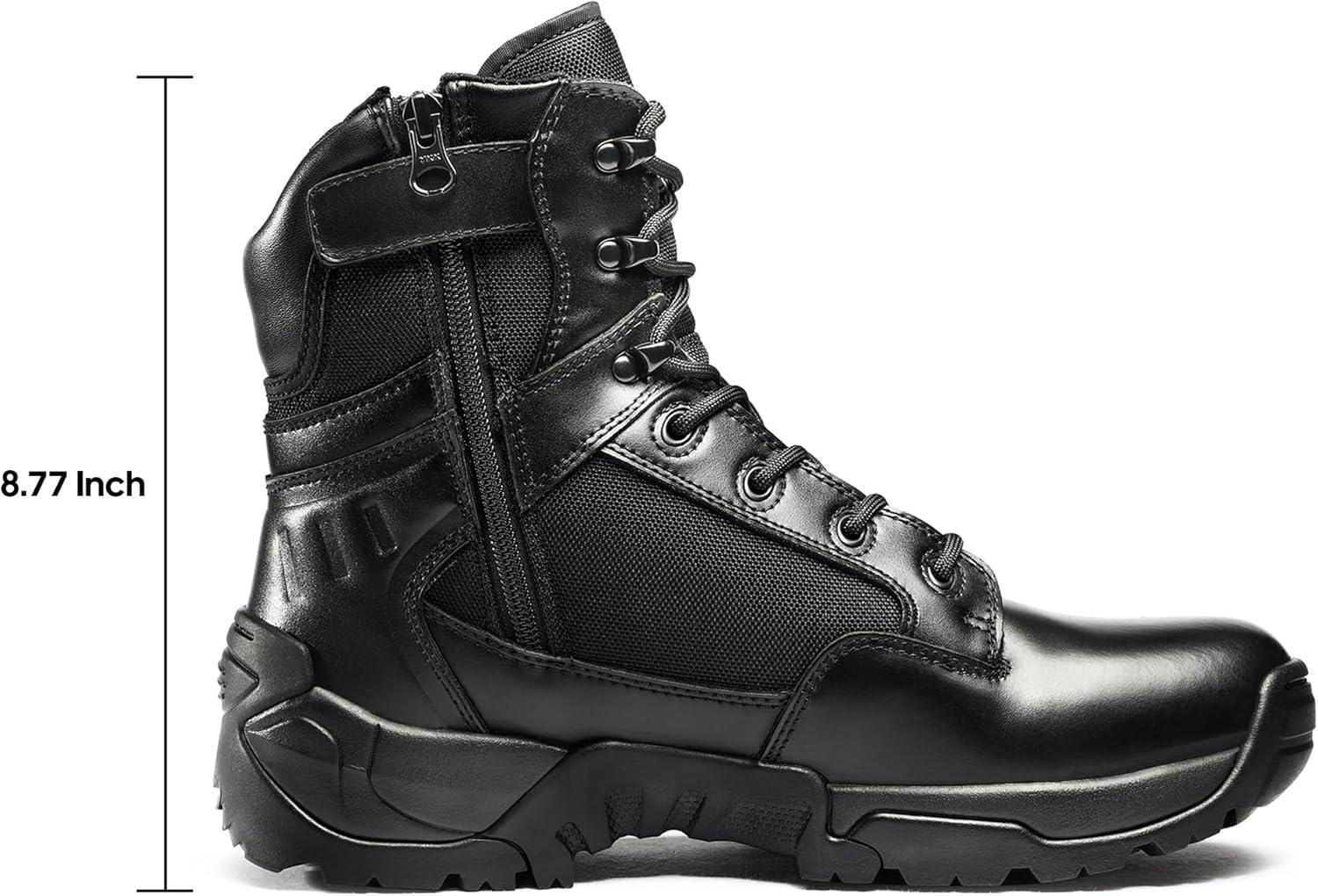imageNORTIV 8 Mens Side Zipper Military Tactical Work Boots Leather Motorcycle Combat BootsBlack