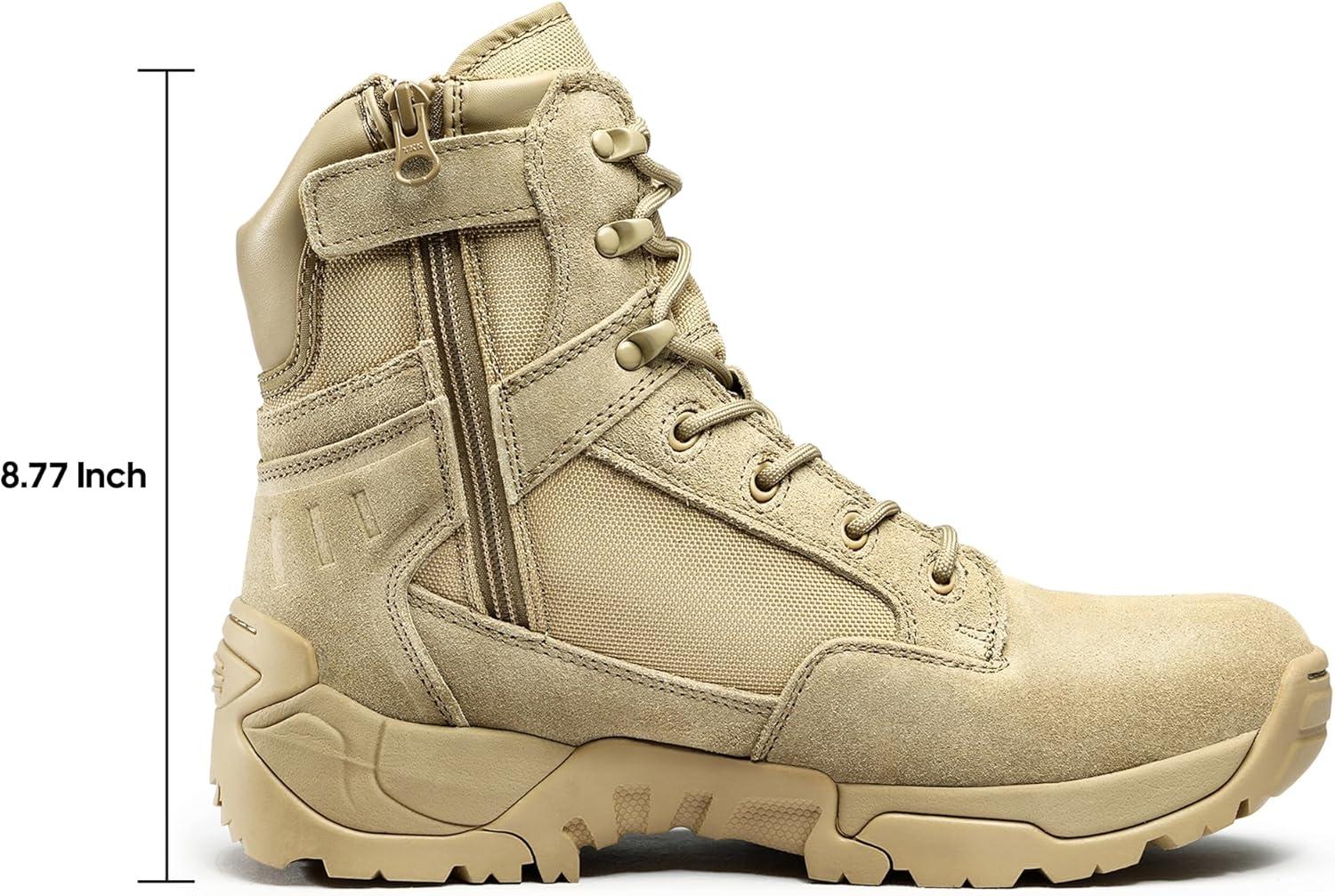 imageNORTIV 8 Mens Side Zipper Military Tactical Work Boots Leather Motorcycle Combat BootsSand