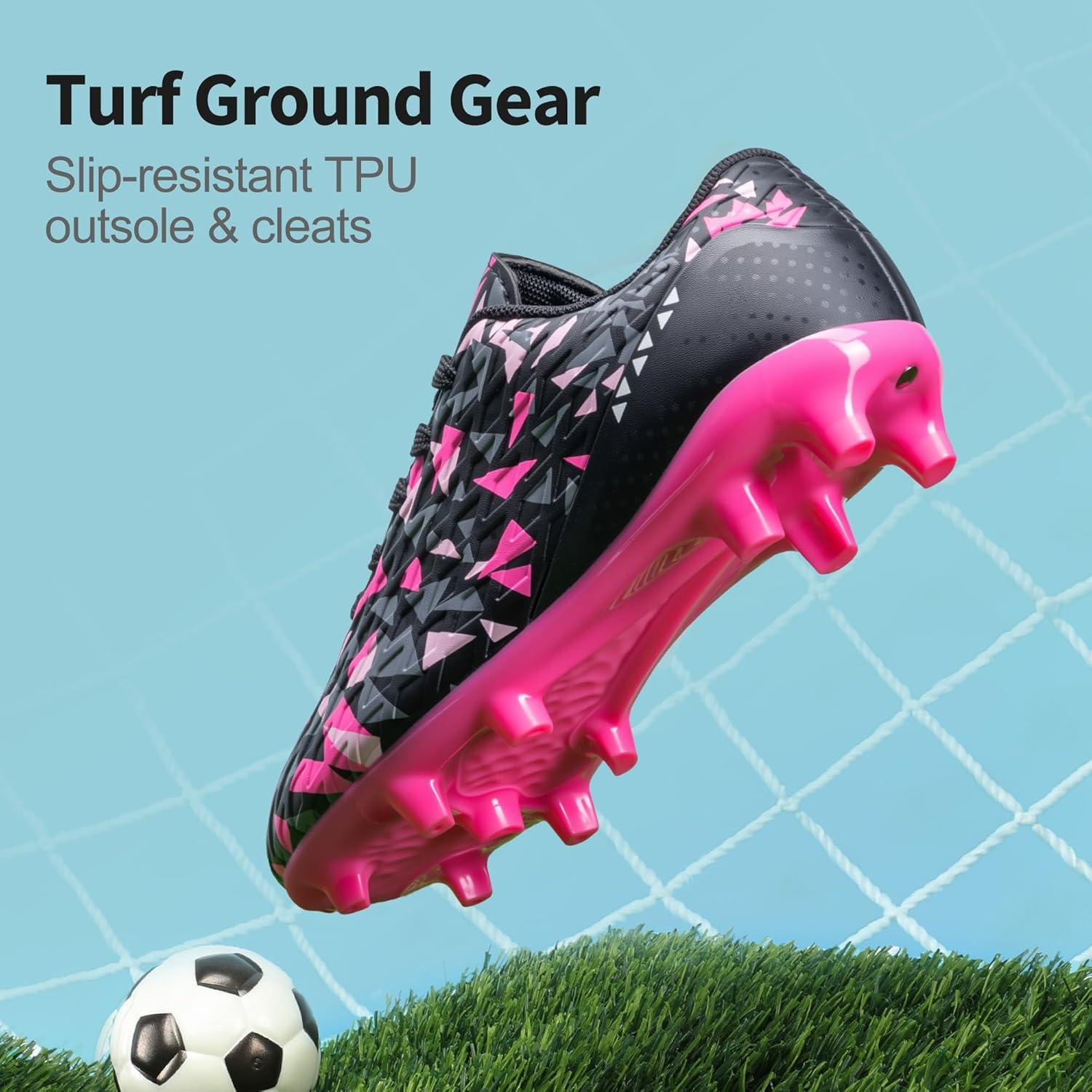imageDREAM PAIRS Boys Girls Soccer Cleats Youth Firm Groud Athletic Outdoor Trainning Football Shoes for LittleBig KidBlackHot Pink