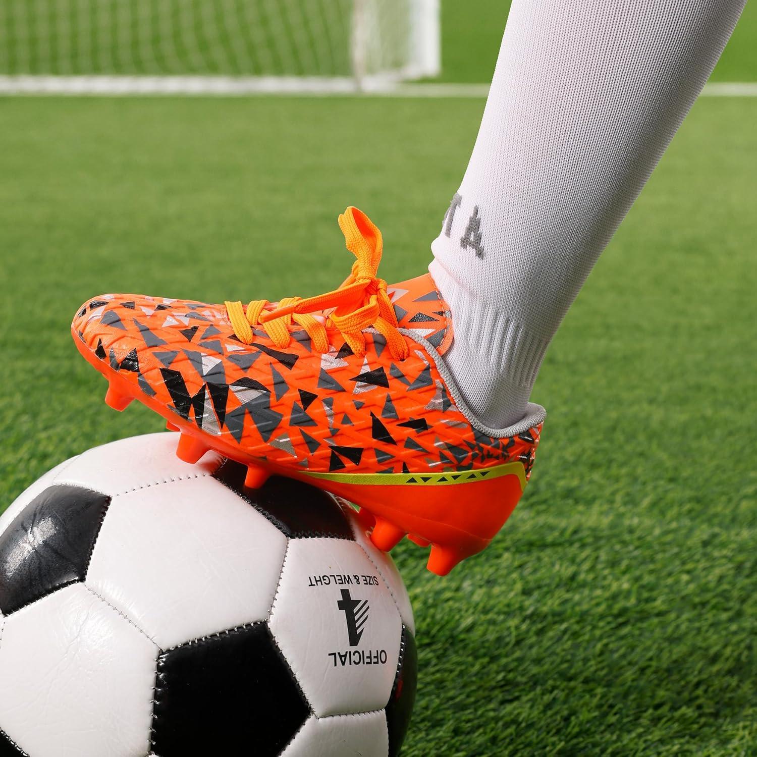imageDREAM PAIRS Boys Girls Soccer Cleats Youth Firm Groud Athletic Outdoor Trainning Football Shoes for LittleBig KidOrangeDarkGreyYellow