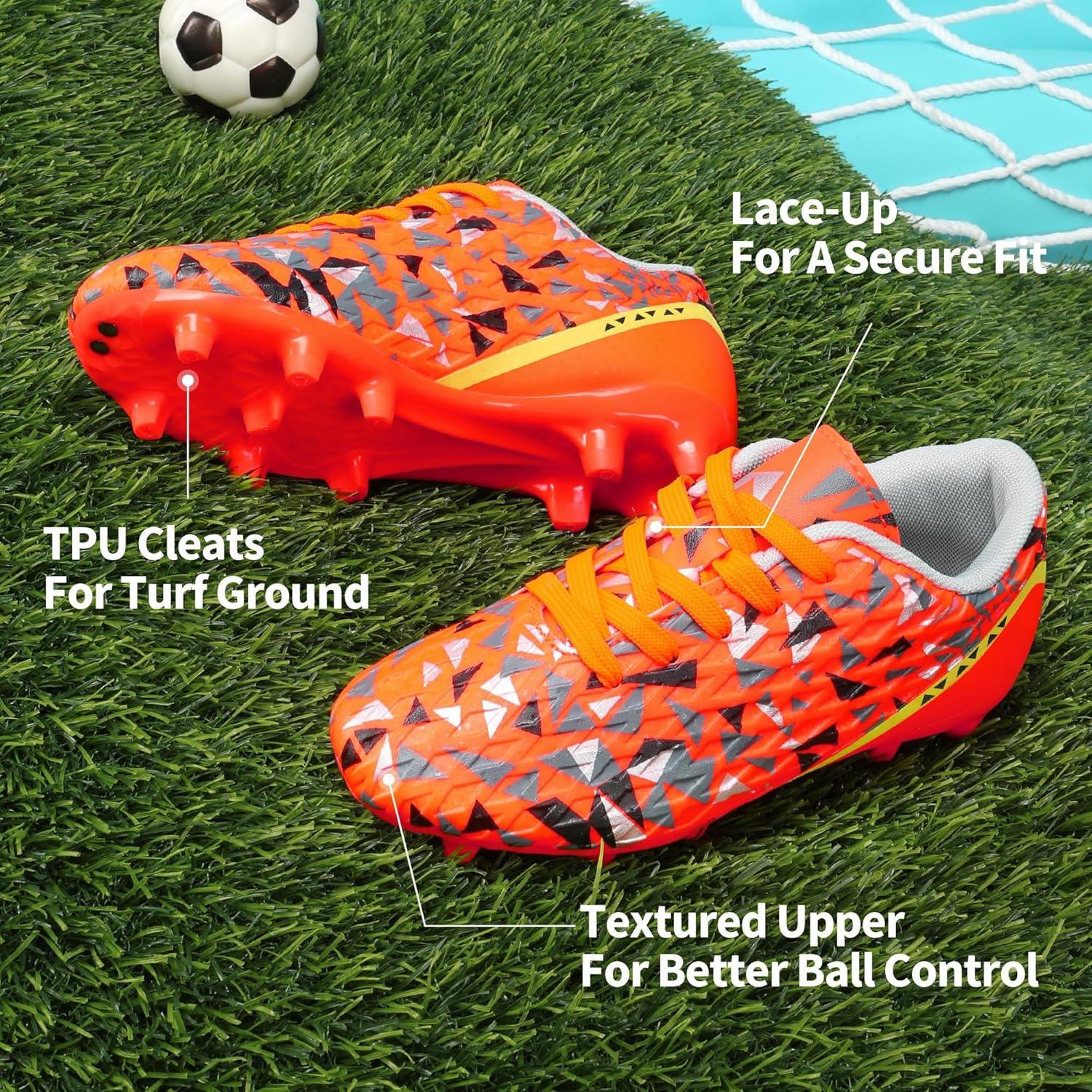imageDREAM PAIRS Boys Girls Soccer Cleats Youth Firm Groud Athletic Outdoor Trainning Football Shoes for LittleBig KidOrangeDarkGreyYellow