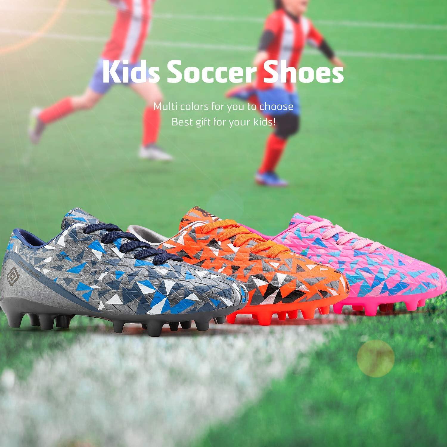 imageDREAM PAIRS Boys Girls Soccer Cleats Youth Firm Groud Athletic Outdoor Trainning Football Shoes for LittleBig KidOrangeDarkGreyYellow