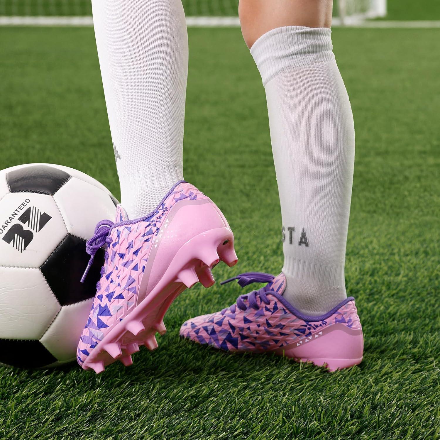 imageDREAM PAIRS Boys Girls Soccer Cleats Youth Firm Groud Athletic Outdoor Trainning Football Shoes for LittleBig KidPinkPurple