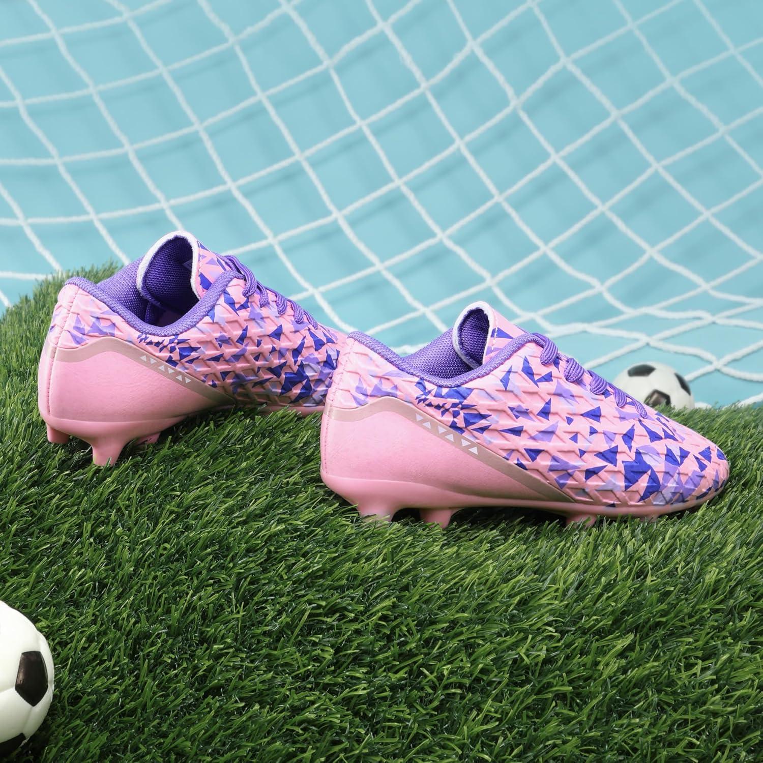 imageDREAM PAIRS Boys Girls Soccer Cleats Youth Firm Groud Athletic Outdoor Trainning Football Shoes for LittleBig KidPinkPurple