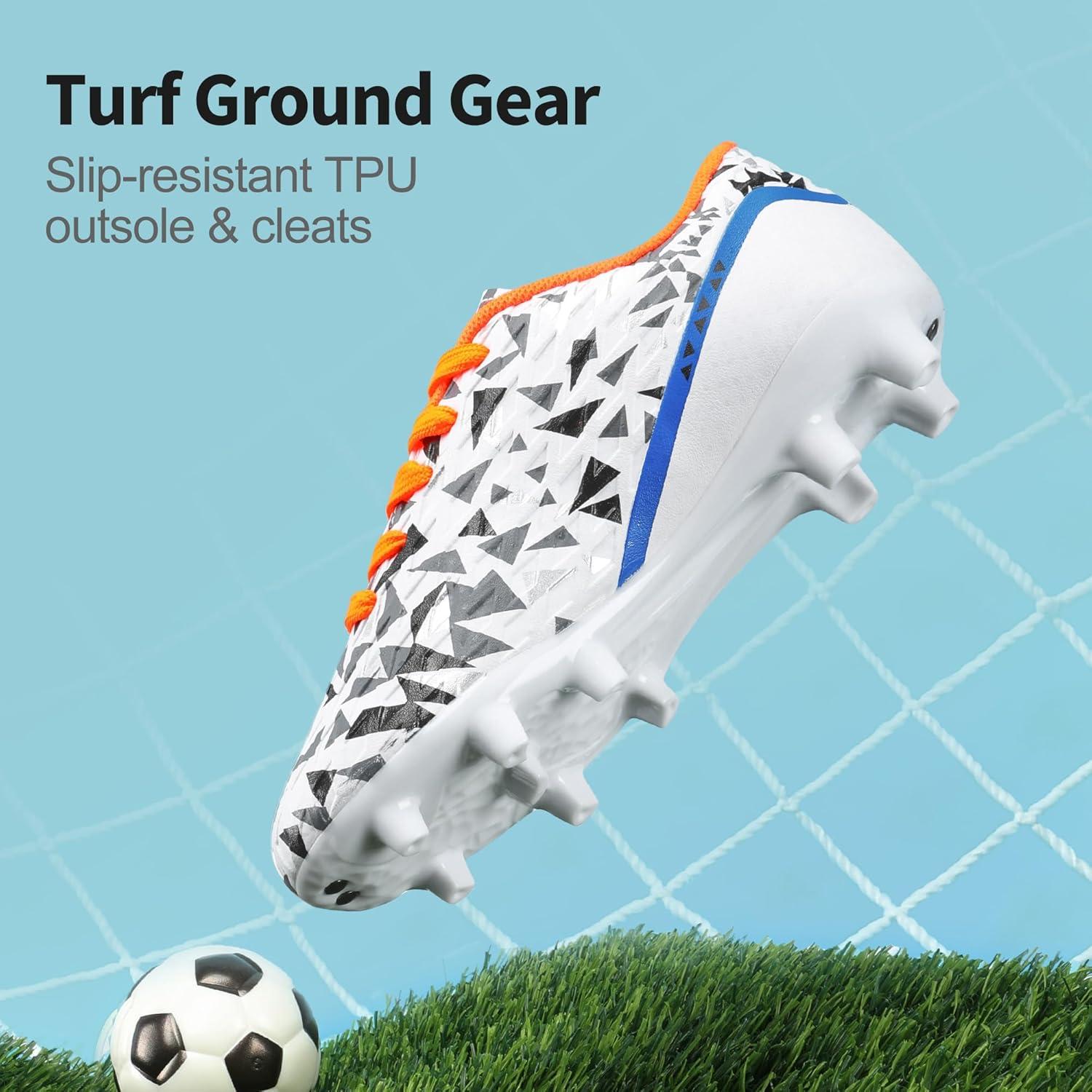 imageDREAM PAIRS Boys Girls Soccer Cleats Youth Firm Groud Athletic Outdoor Trainning Football Shoes for LittleBig KidWhiteRoyalBlueOrange