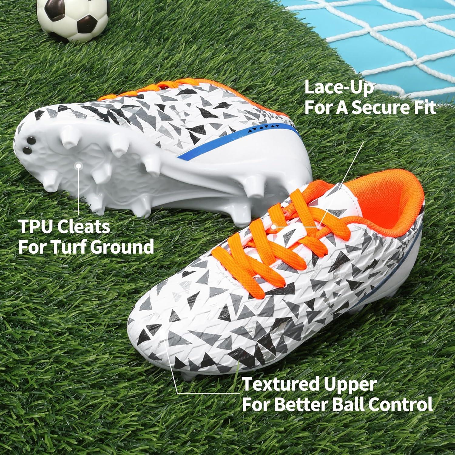 imageDREAM PAIRS Boys Girls Soccer Cleats Youth Firm Groud Athletic Outdoor Trainning Football Shoes for LittleBig KidWhiteRoyalBlueOrange