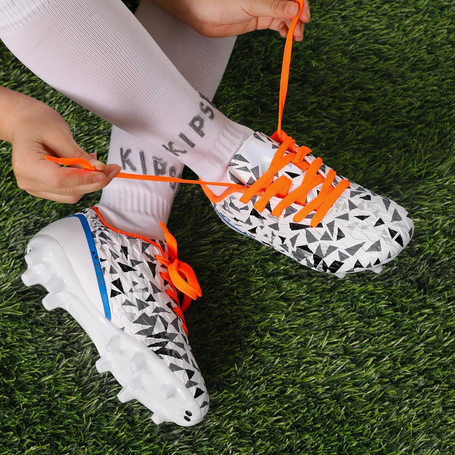 imageDREAM PAIRS Boys Girls Soccer Cleats Youth Firm Groud Athletic Outdoor Trainning Football Shoes for LittleBig KidWhiteRoyalBlueOrange