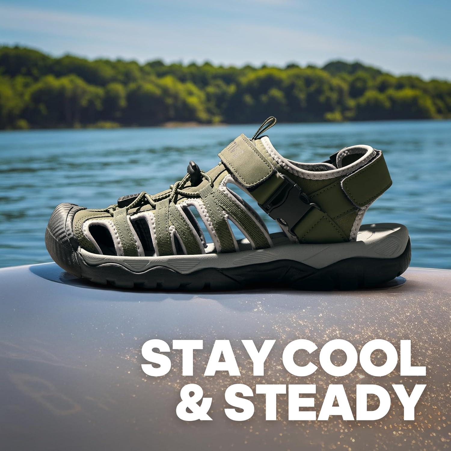imageNORTIV 8 Mens Sandals Closed Toe Athletic Sport Sandals Mens Summer Shoes Lightweight Trail Walking Sandals for MenArmy Green