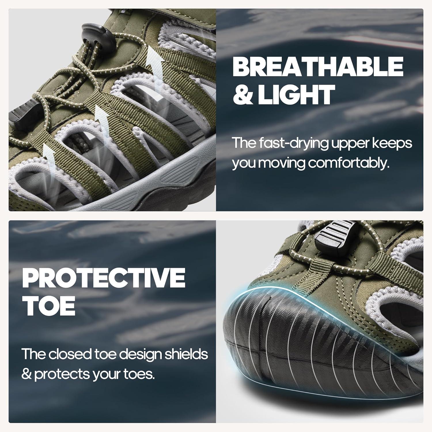 imageNORTIV 8 Mens Sandals Closed Toe Athletic Sport Sandals Mens Summer Shoes Lightweight Trail Walking Sandals for MenArmy Green
