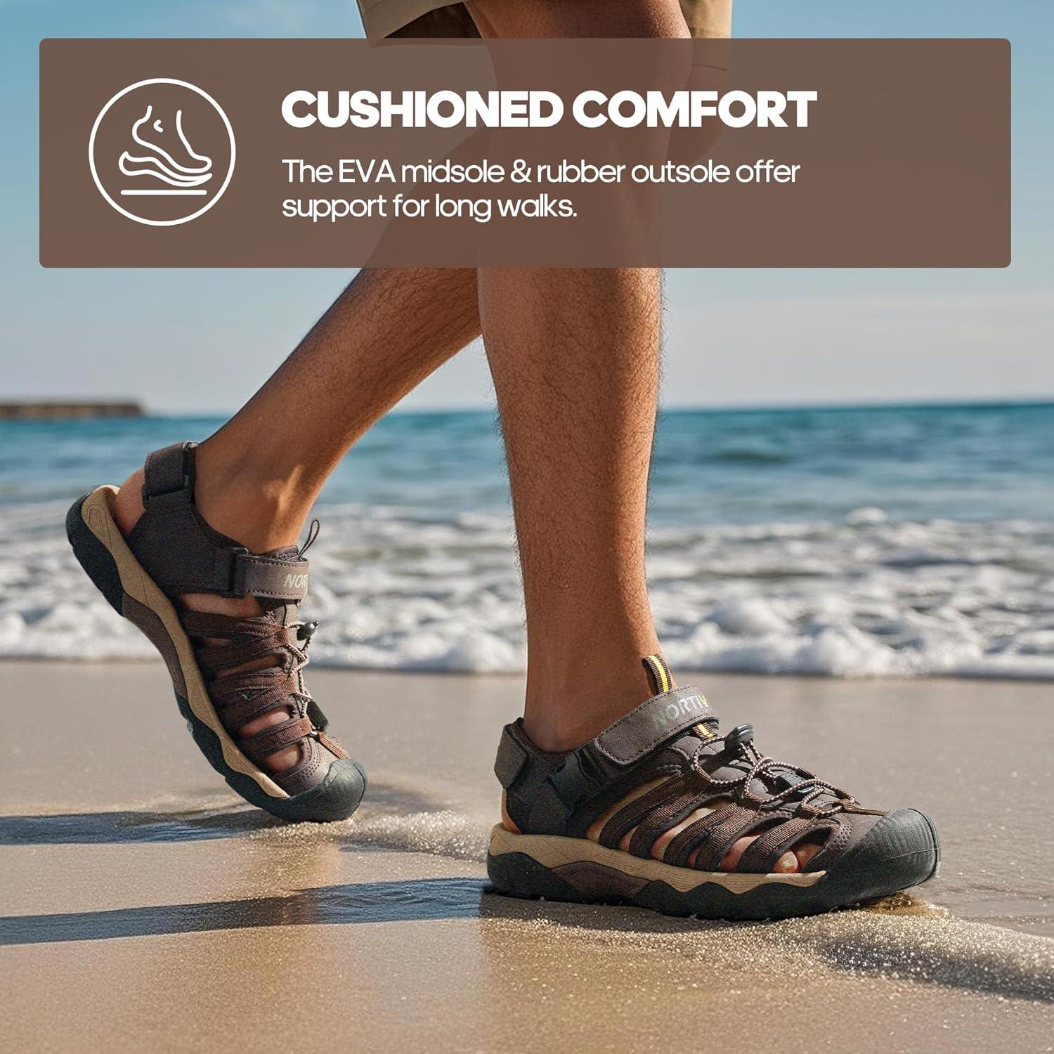 imageNORTIV 8 Mens Sandals Closed Toe Athletic Sport Sandals Mens Summer Shoes Lightweight Trail Walking Sandals for MenBrown