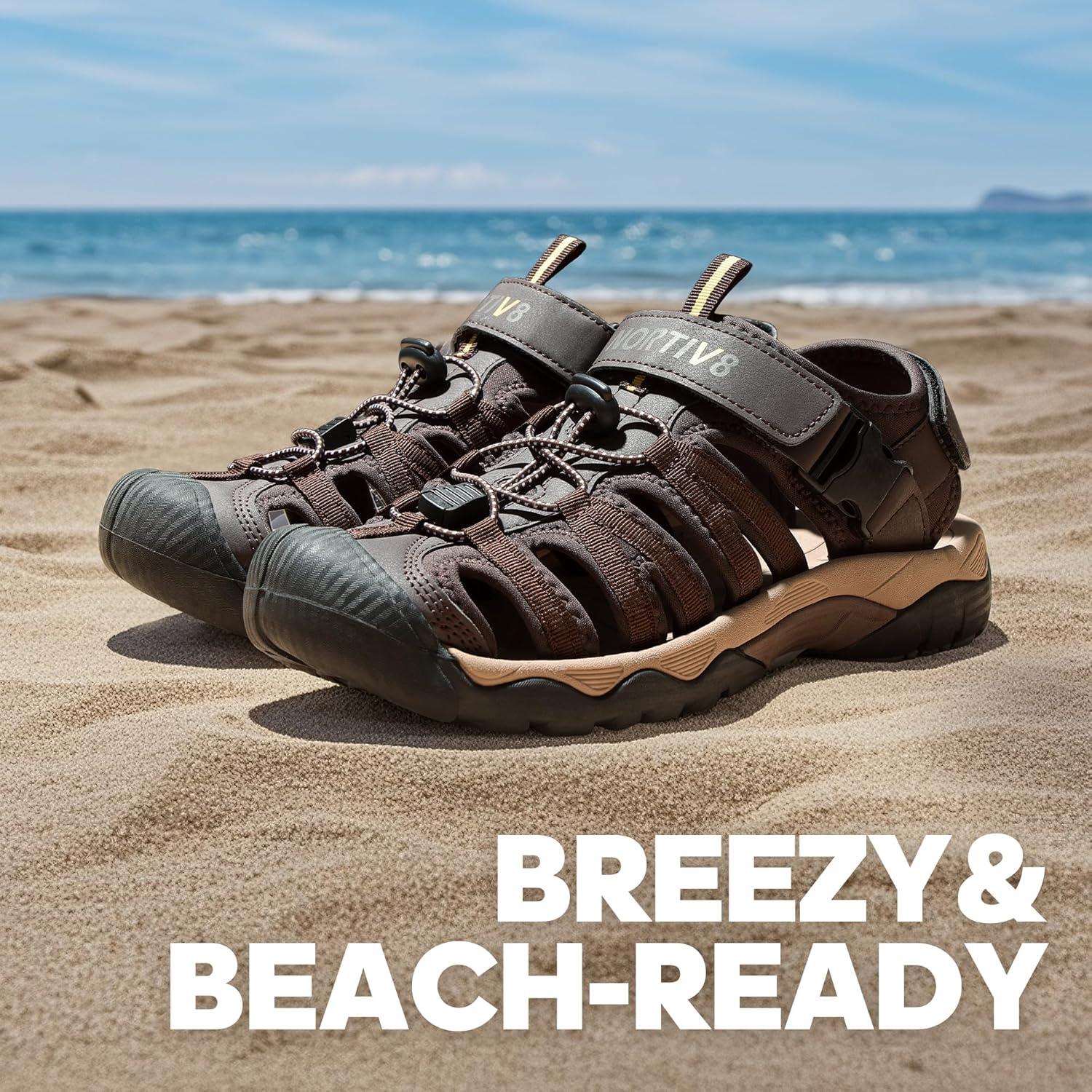 imageNORTIV 8 Mens Sandals Closed Toe Athletic Sport Sandals Mens Summer Shoes Lightweight Trail Walking Sandals for MenBrown