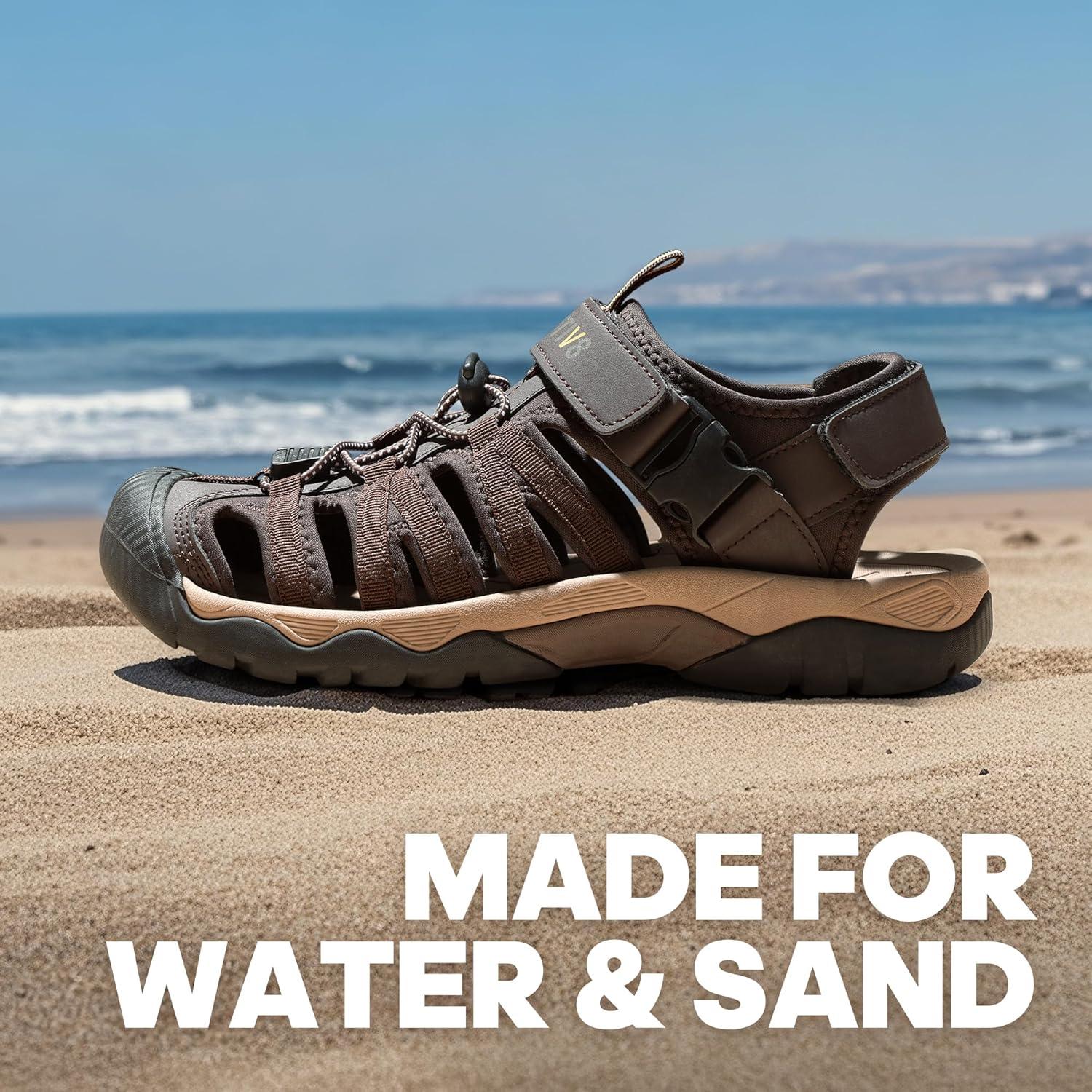 imageNORTIV 8 Mens Sandals Closed Toe Athletic Sport Sandals Mens Summer Shoes Lightweight Trail Walking Sandals for MenBrown