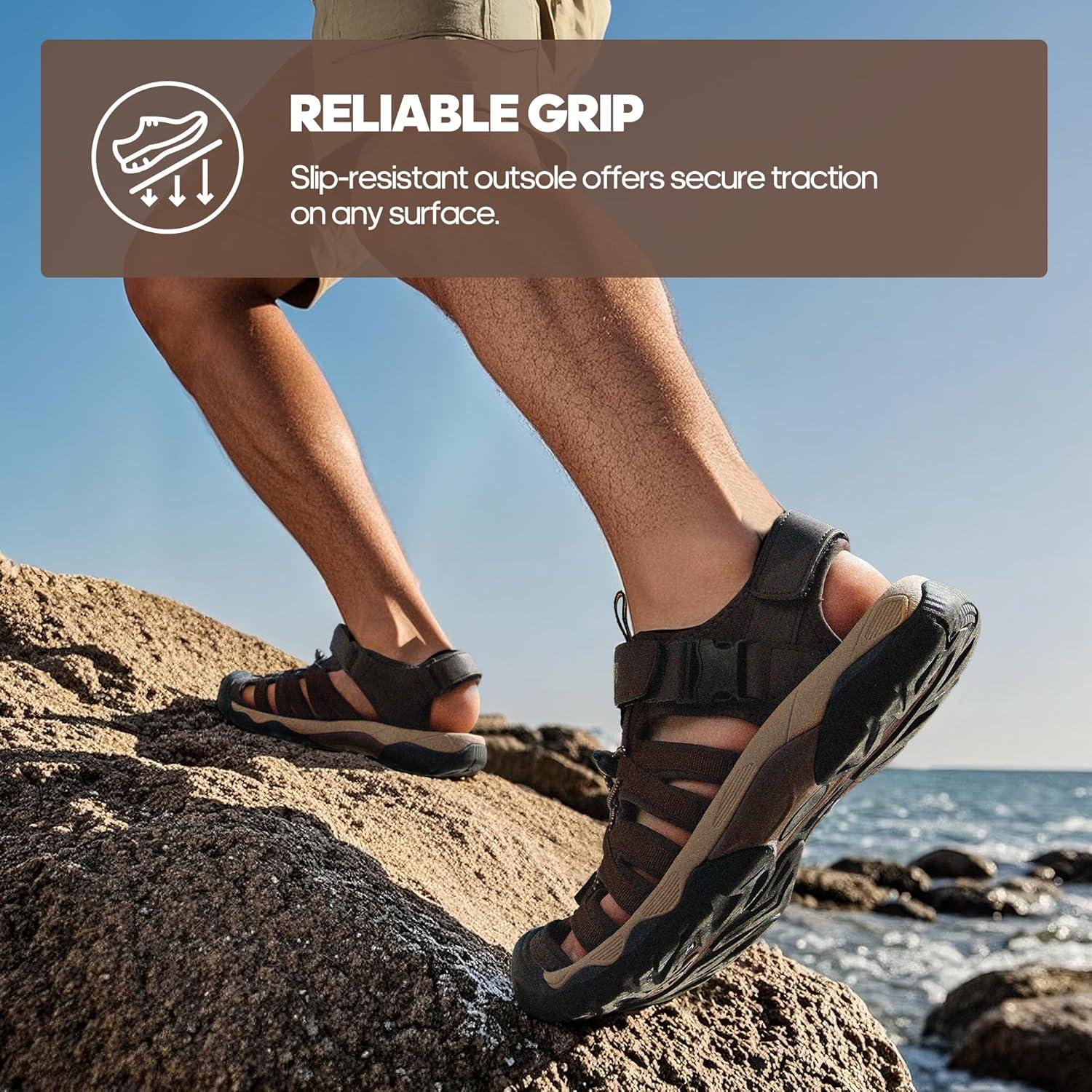 imageNORTIV 8 Mens Sandals Closed Toe Athletic Sport Sandals Mens Summer Shoes Lightweight Trail Walking Sandals for MenBrown