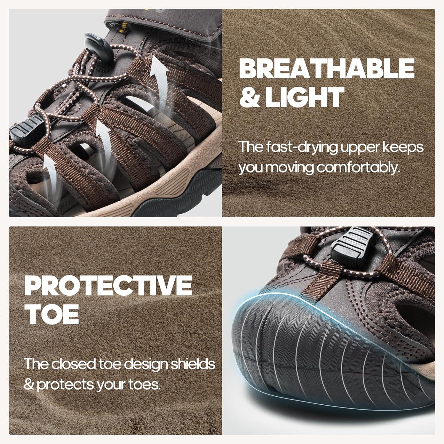 imageNORTIV 8 Mens Sandals Closed Toe Athletic Sport Sandals Mens Summer Shoes Lightweight Trail Walking Sandals for MenBrown