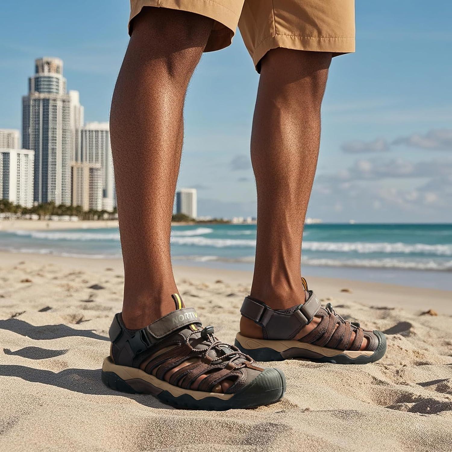 imageNORTIV 8 Mens Sandals Closed Toe Athletic Sport Sandals Mens Summer Shoes Lightweight Trail Walking Sandals for MenBrown
