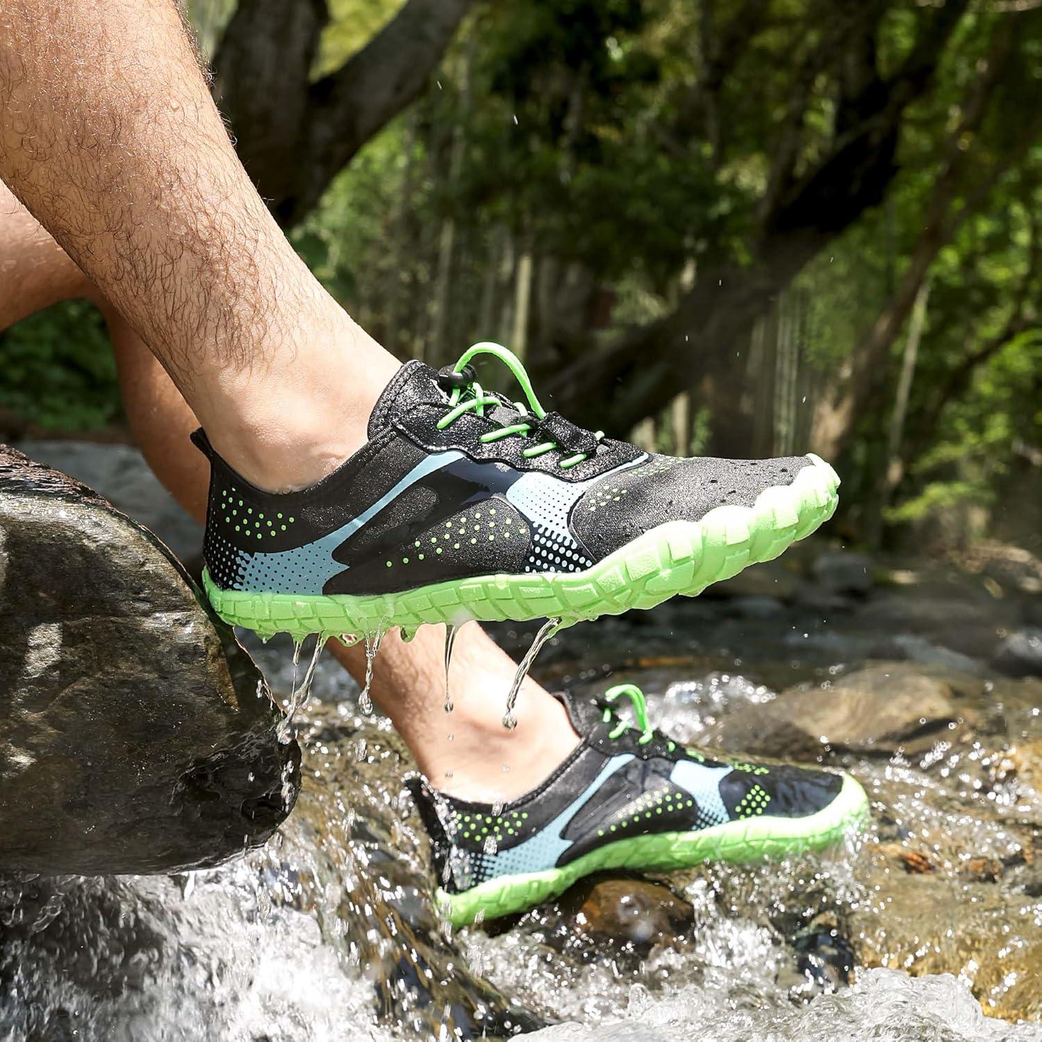 imageNORTIV 8 Mens Water Shoes Barefoot Athletic Lightweight Sports Aqua Shoes Outdoor Swim Fishing Hiking Diving Surf Walking Water Shoe TREKMANBlackNeonGreen