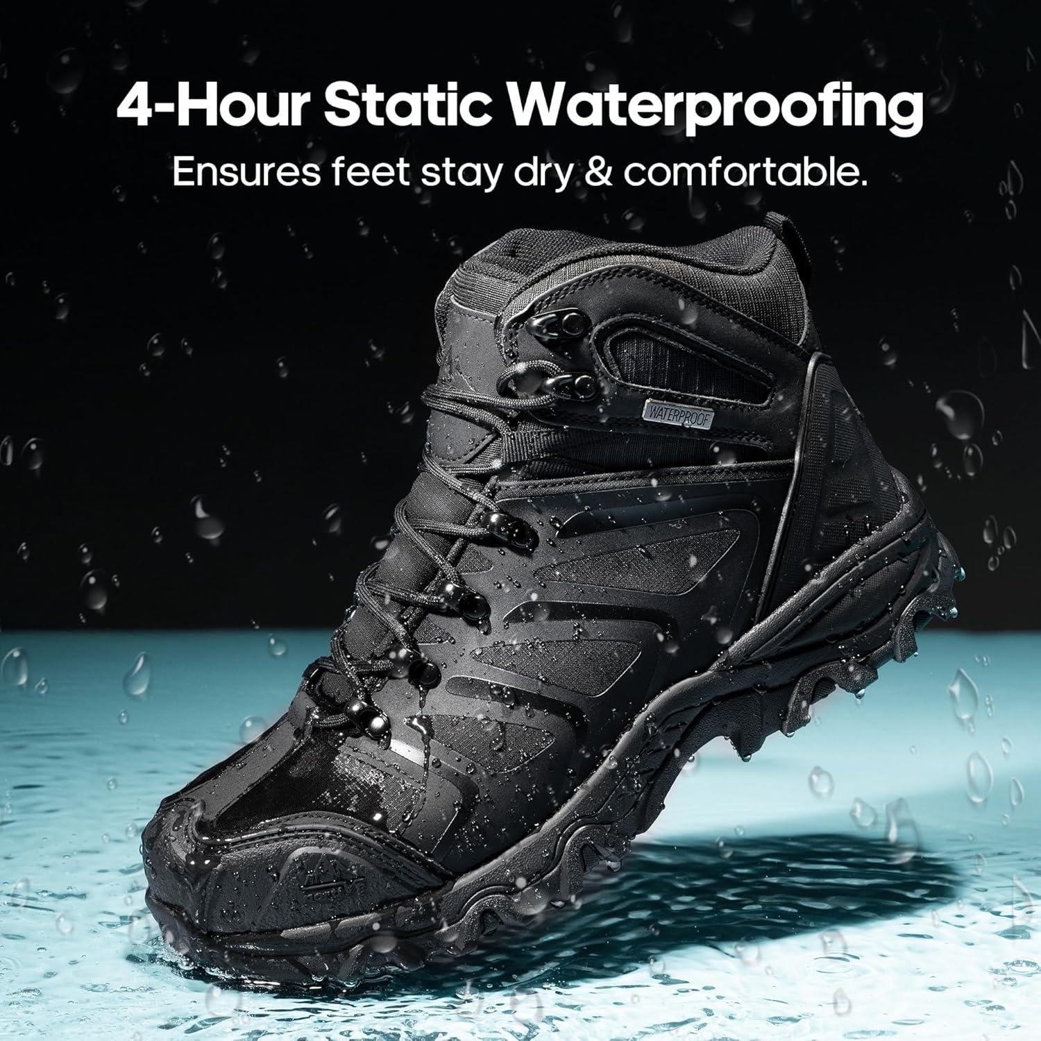 imageNORTIV 8 Mens Waterproof Steel Toe Work BootsAll Black