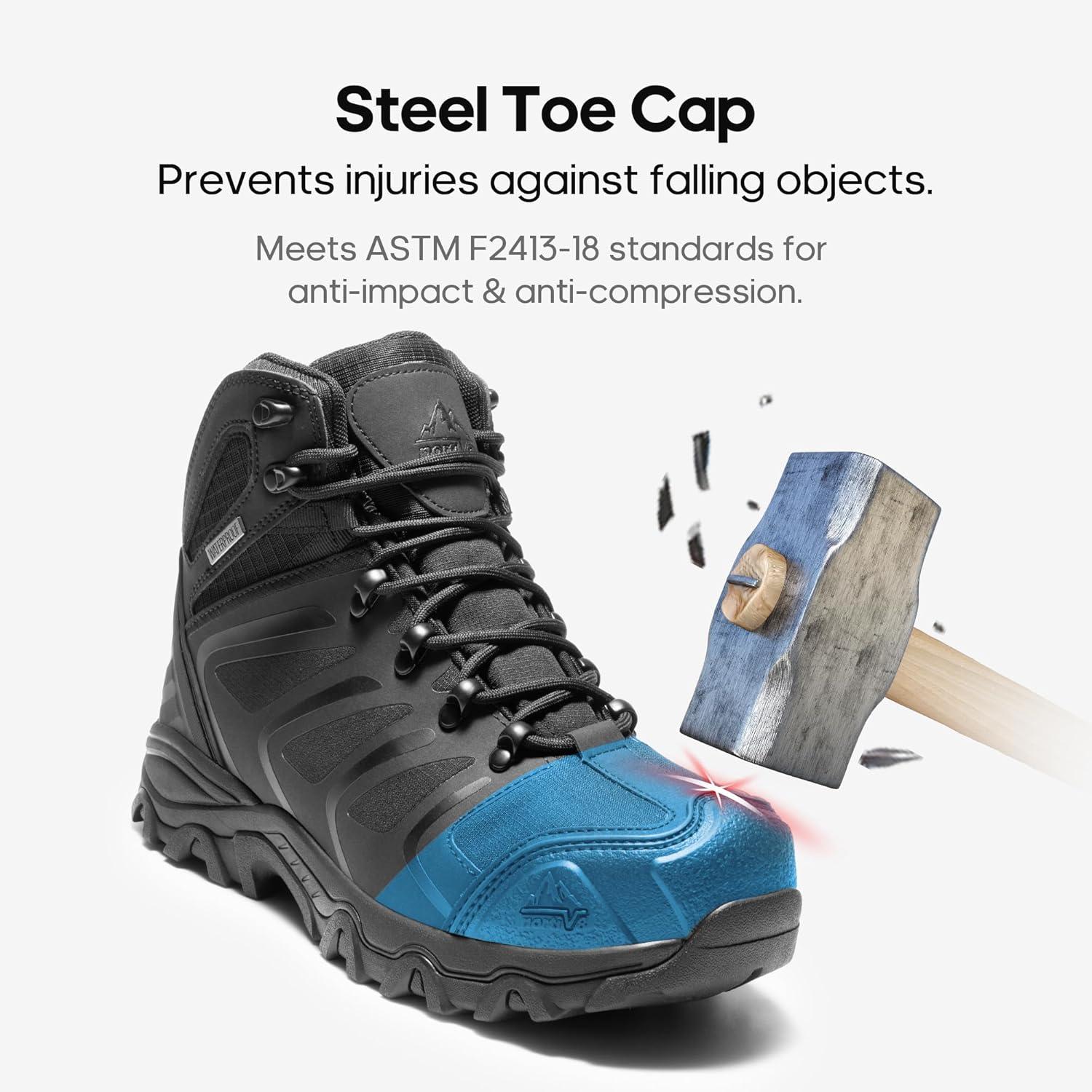 imageNORTIV 8 Mens Waterproof Steel Toe Work BootsAll Black