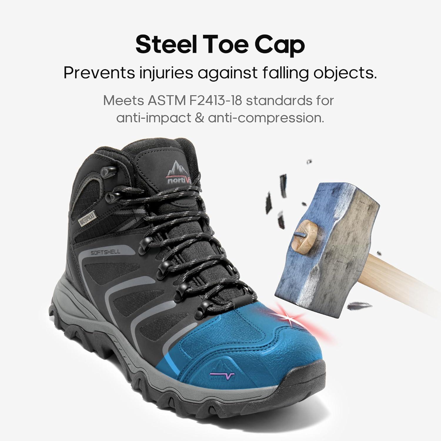 imageNORTIV 8 Mens Waterproof Steel Toe Work BootsBlackDarkGrey