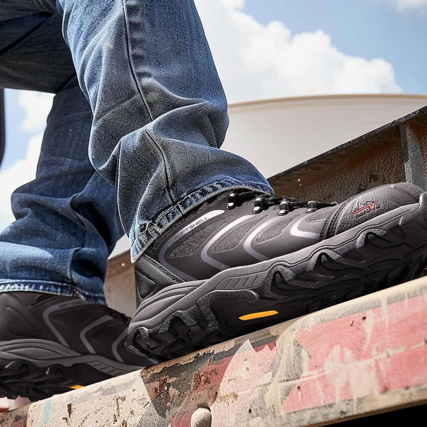 imageNORTIV 8 Mens Waterproof Steel Toe Work BootsBlackDarkGrey